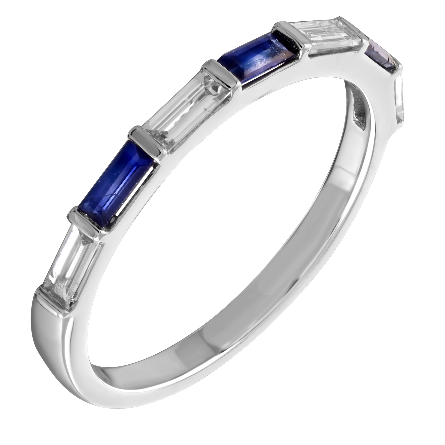 TriUnity&trade; 14K White Gold Baguettes Alternating Color Stone & Diamond 0.46 Ctw