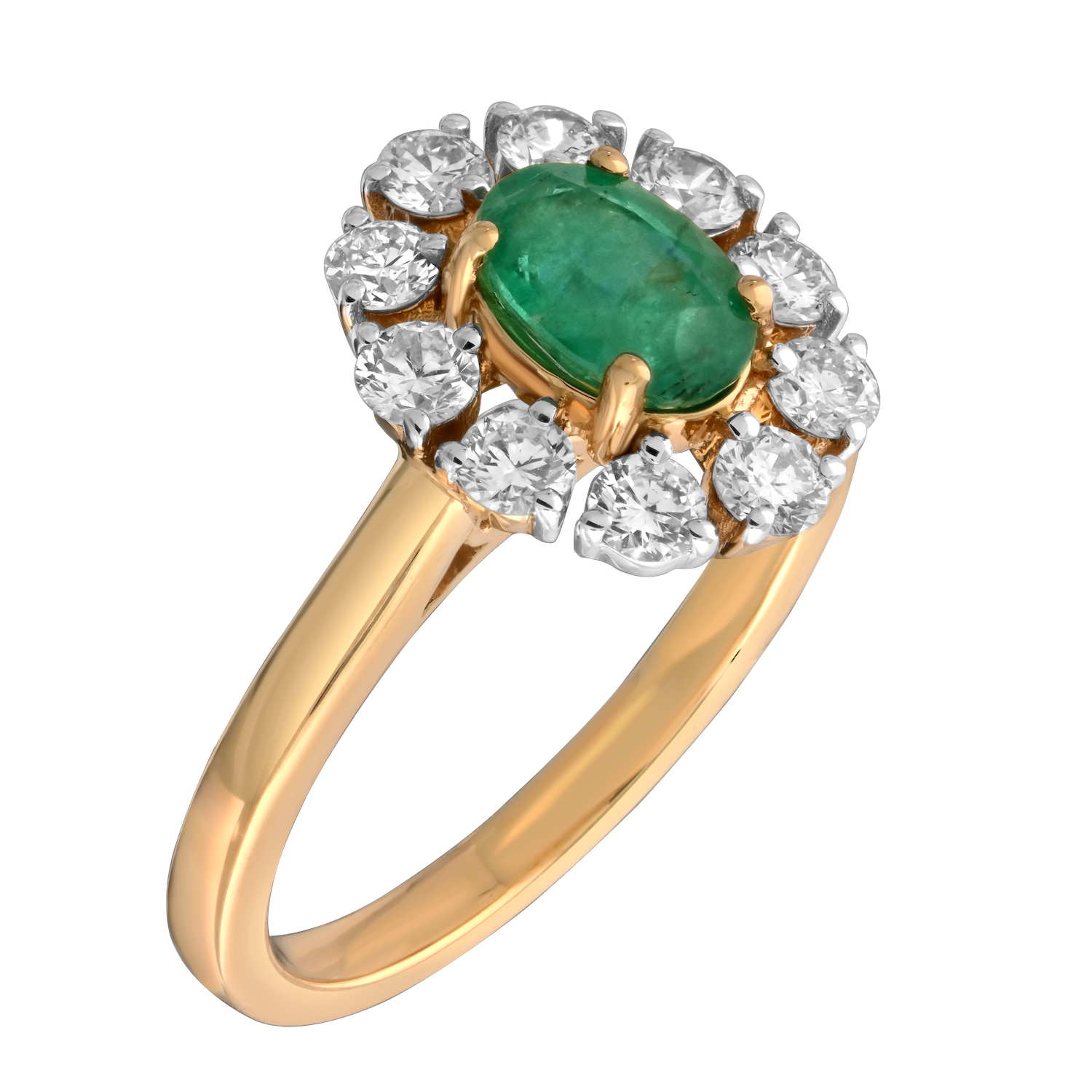Majestic Gems&trade; 14k Yellow Gold Oval Color Stone with Diamond Halo Emerald & Diamond 1.66 Ctw