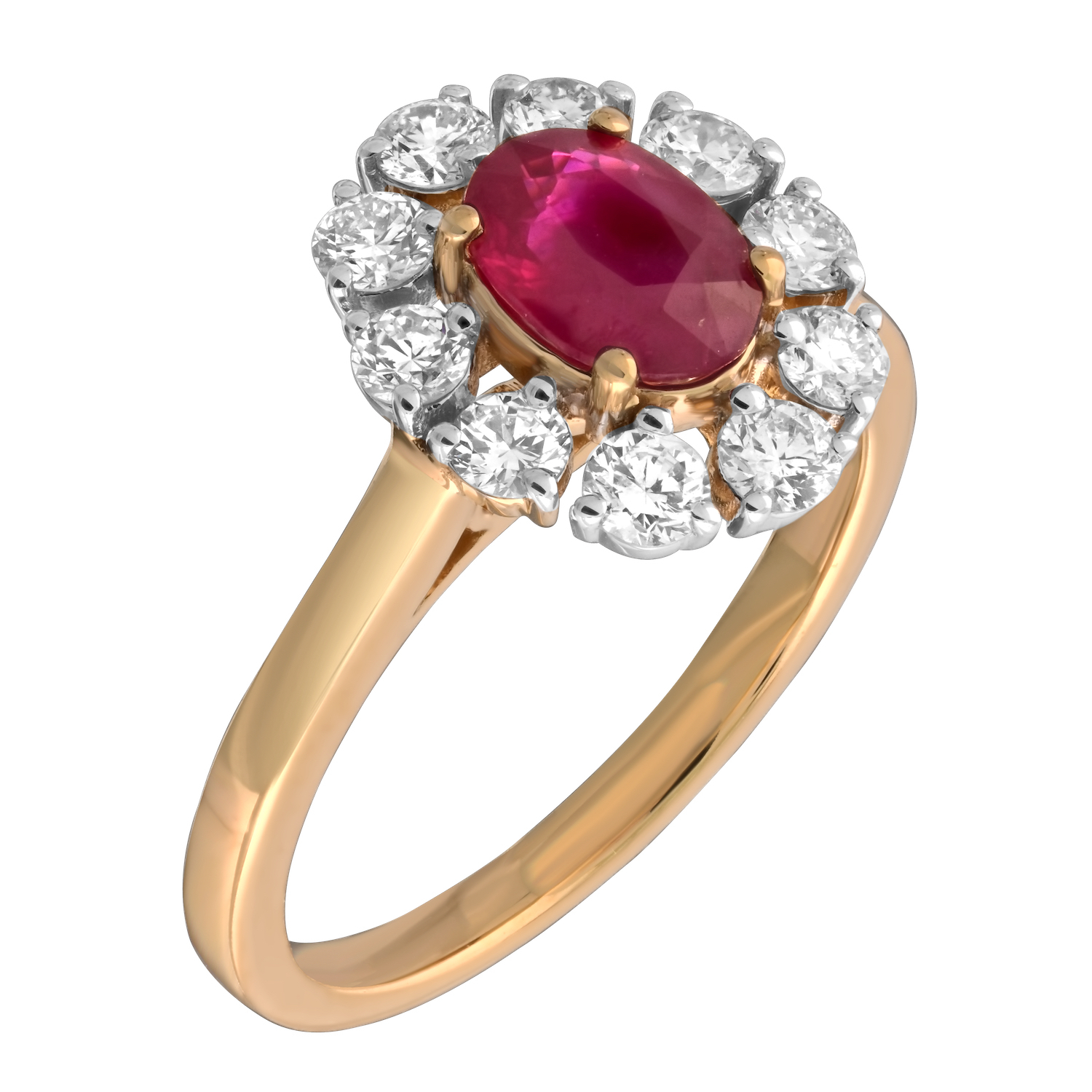 Majestic Gems&trade; 14k Yellow Gold Oval Color Stone with Diamond Halo Ruby & Diamond 1.66 Ctw
