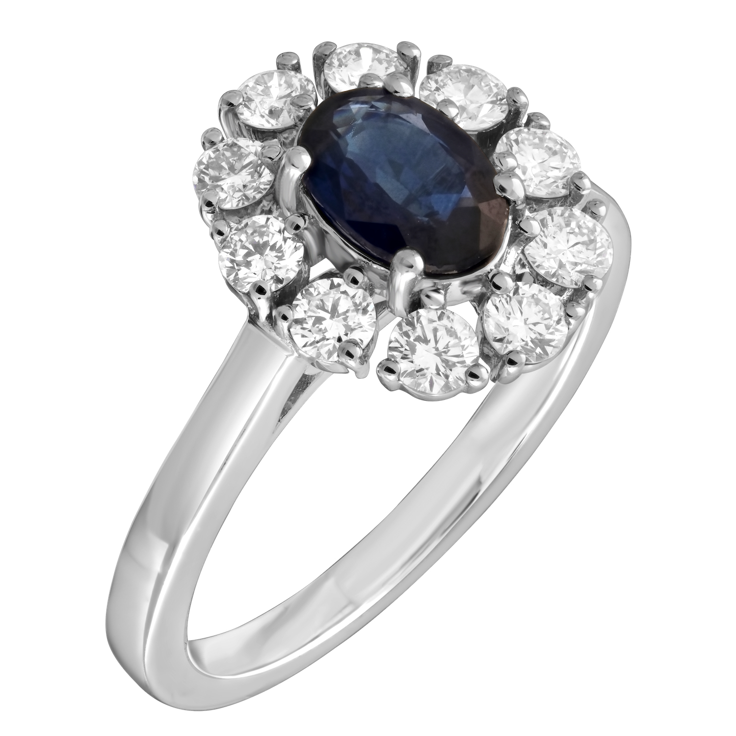 Majestic Gems&trade; 14k White Gold Oval Color Stone with Diamond Halo Blue Sapphire & Diamond 1.66 Ctw
