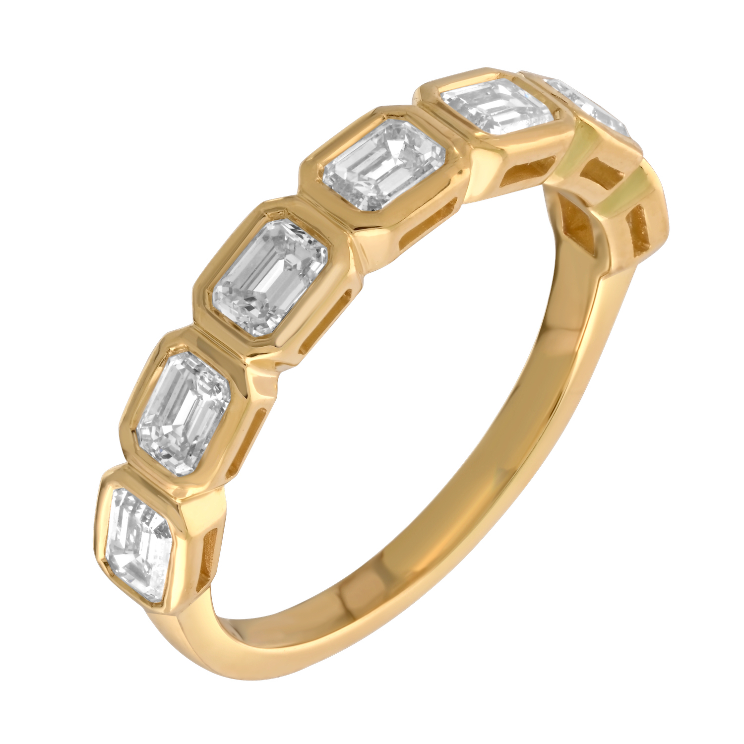 14K Yellow Gold Horizontal Emerald Cuts Bezel Set Diamond Ring 1.05 Ctw