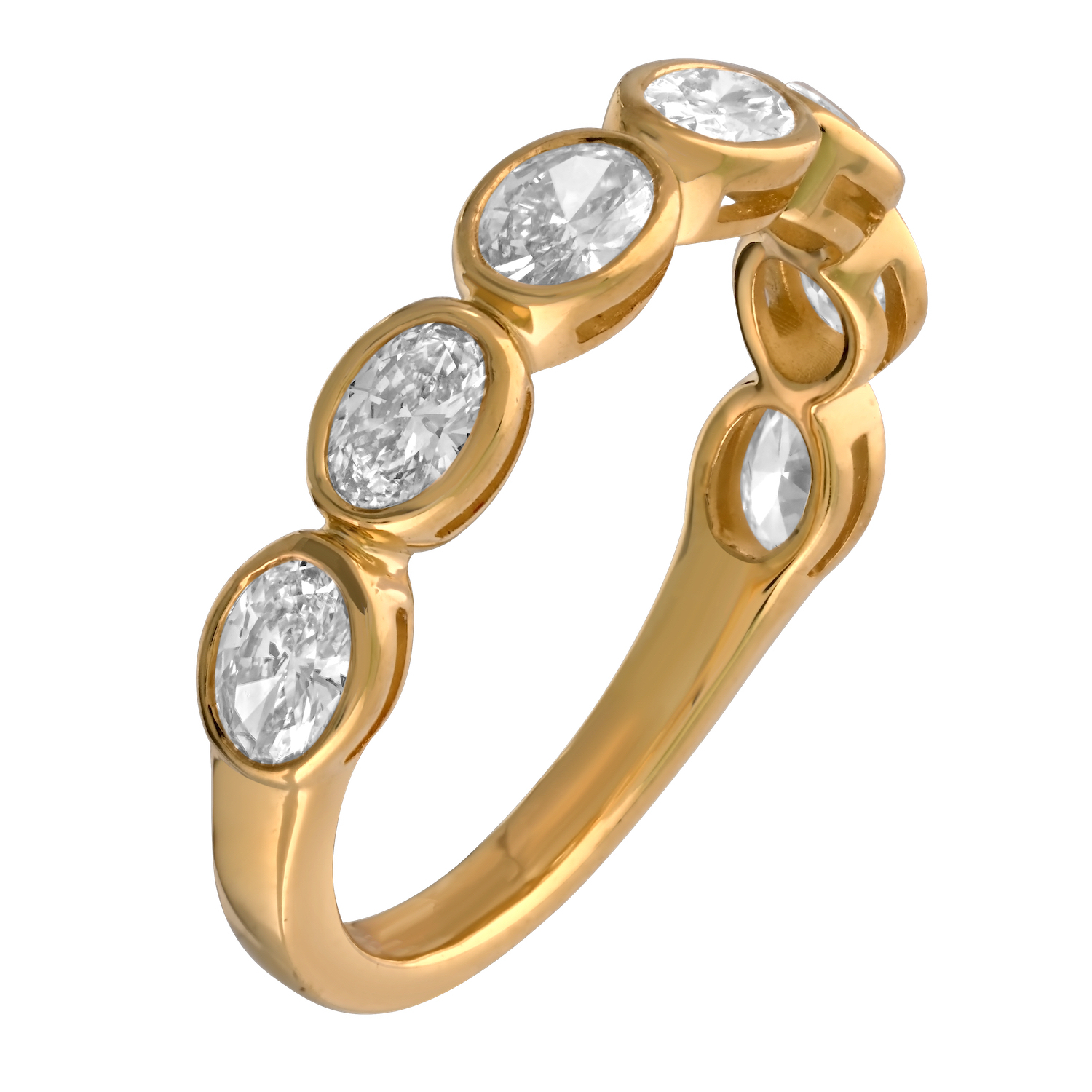 14K Yellow Gold Horizontal Oval Cuts Bezel Set Diamond Ring 1.05 Ctw