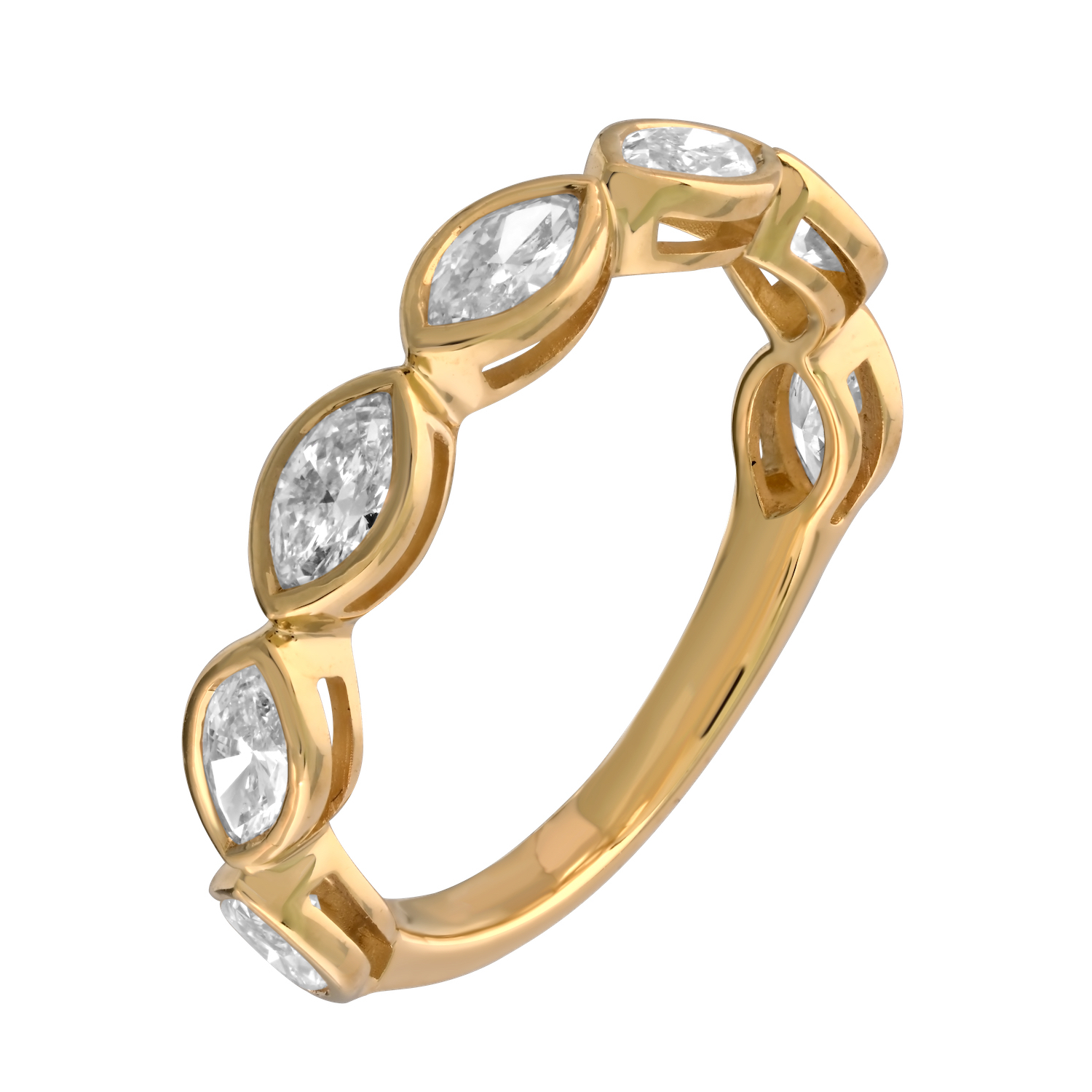 14K Yellow Gold Horizontal Marquise Cuts Bezel Set Diamond Ring 1.05 Ctw