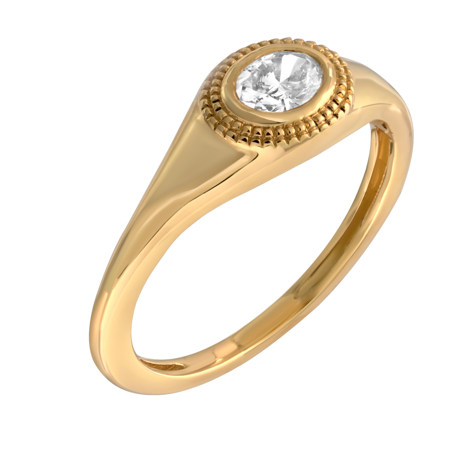 14K Yellow Gold Horizontal Bezel Set Pear Shape Reverse Taper Shoulders Diamond Ring 0.25 Ctw