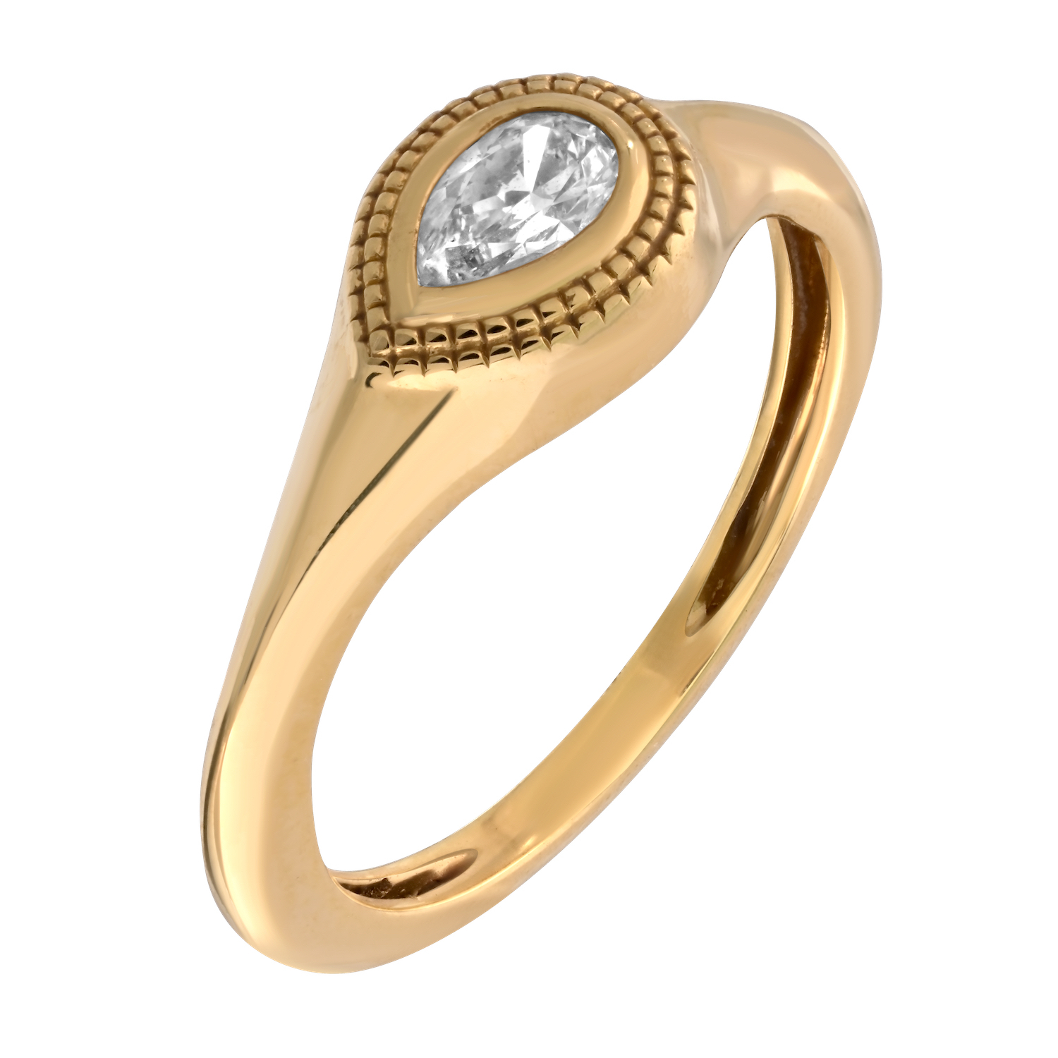 14K Yellow Gold Horizontal Bezel Set Oval Cut Reverse Taper Shoulders Diamond Ring 0.25 Ctw