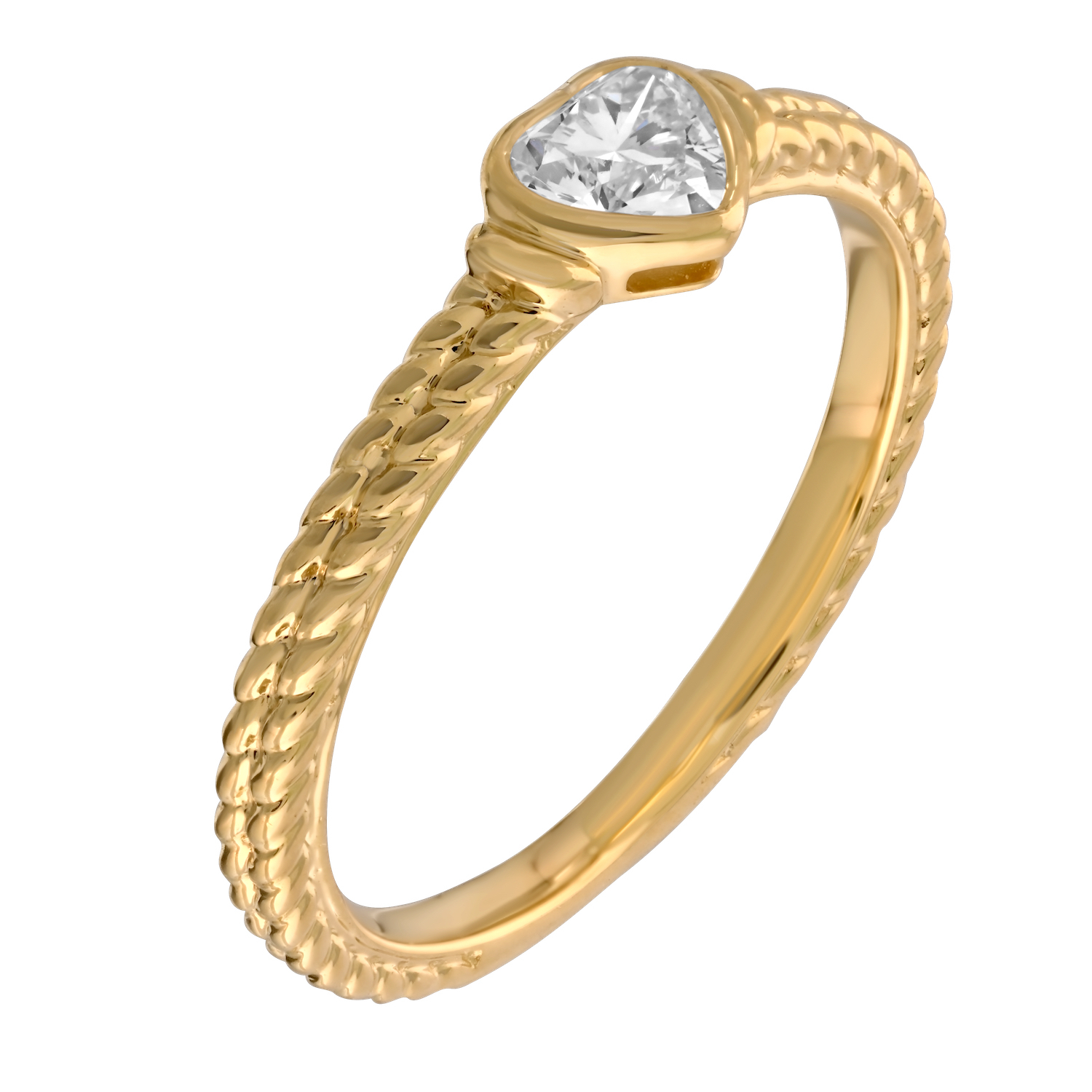 Textura&trade; 14K Yellow Gold Bezel Set Heart Shape Textured Shank Diamond 0.30 Ctw