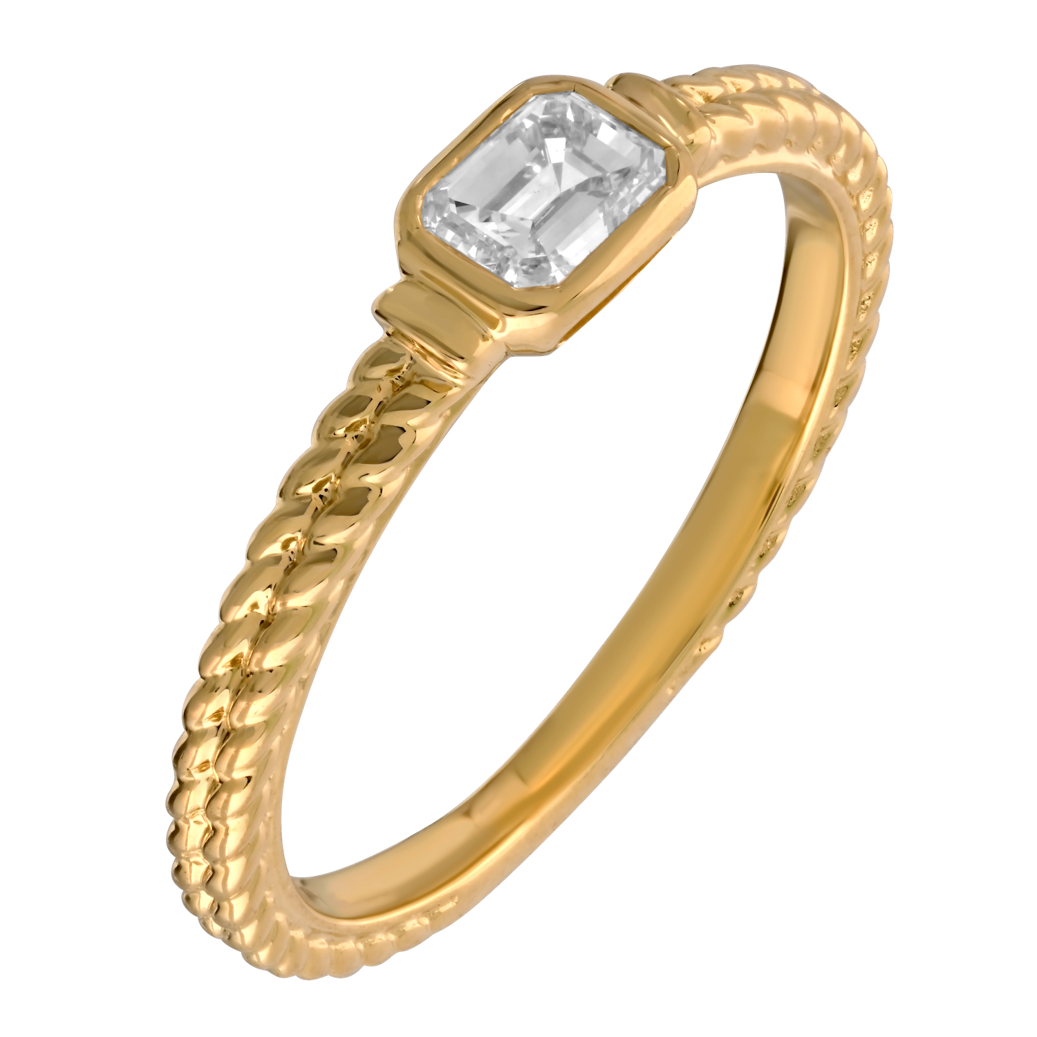 Textura&trade; 14K Yellow Gold Bezel Set Emerald Cut Textured Shank Diamond 0.30 Ctw