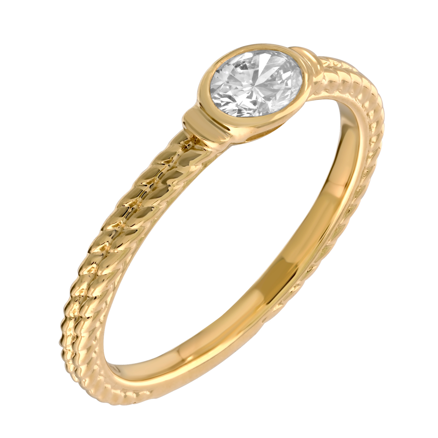 Textura&trade; 14K Yellow Gold Bezel Set Oval Cut Textured Shank Diamond 0.30 Ctw