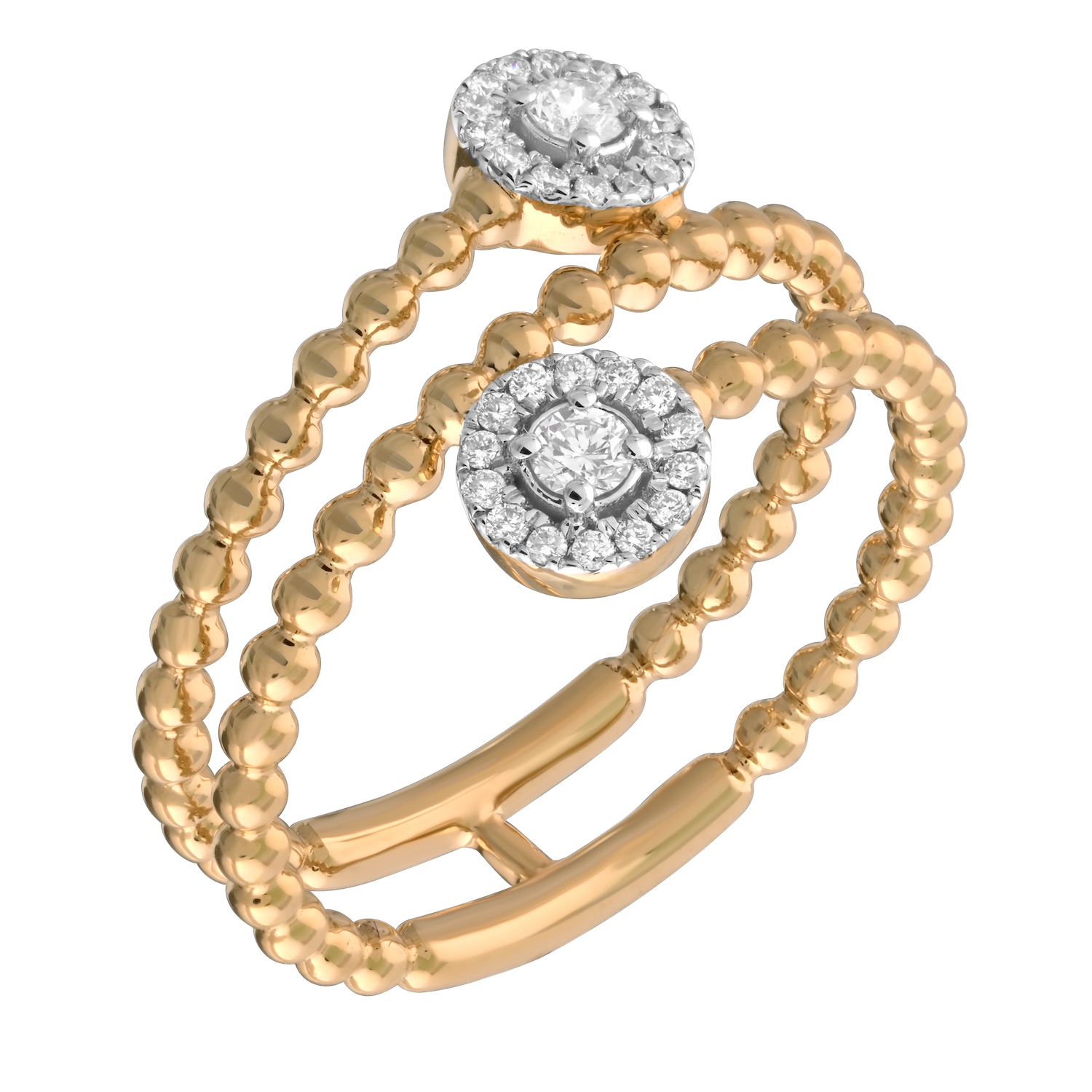 14K Yellow Gold Open Ended Wrap Beaded Shank Round Halo Ends Diamond Ring 0.26 Ctw