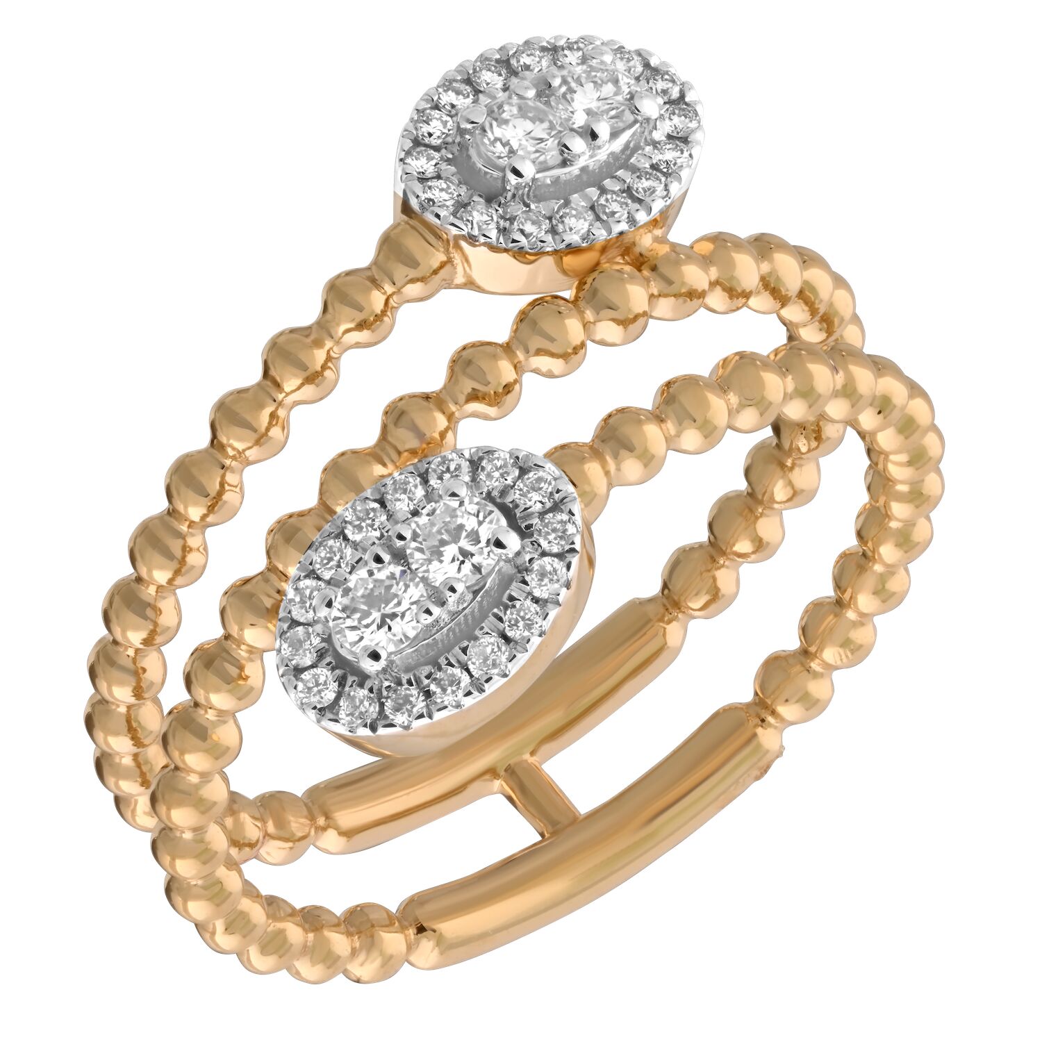 14K Yellow Gold Open Ended Wrap Beaded Shank Oval Halo Ends Diamond Ring 0.27 Ctw