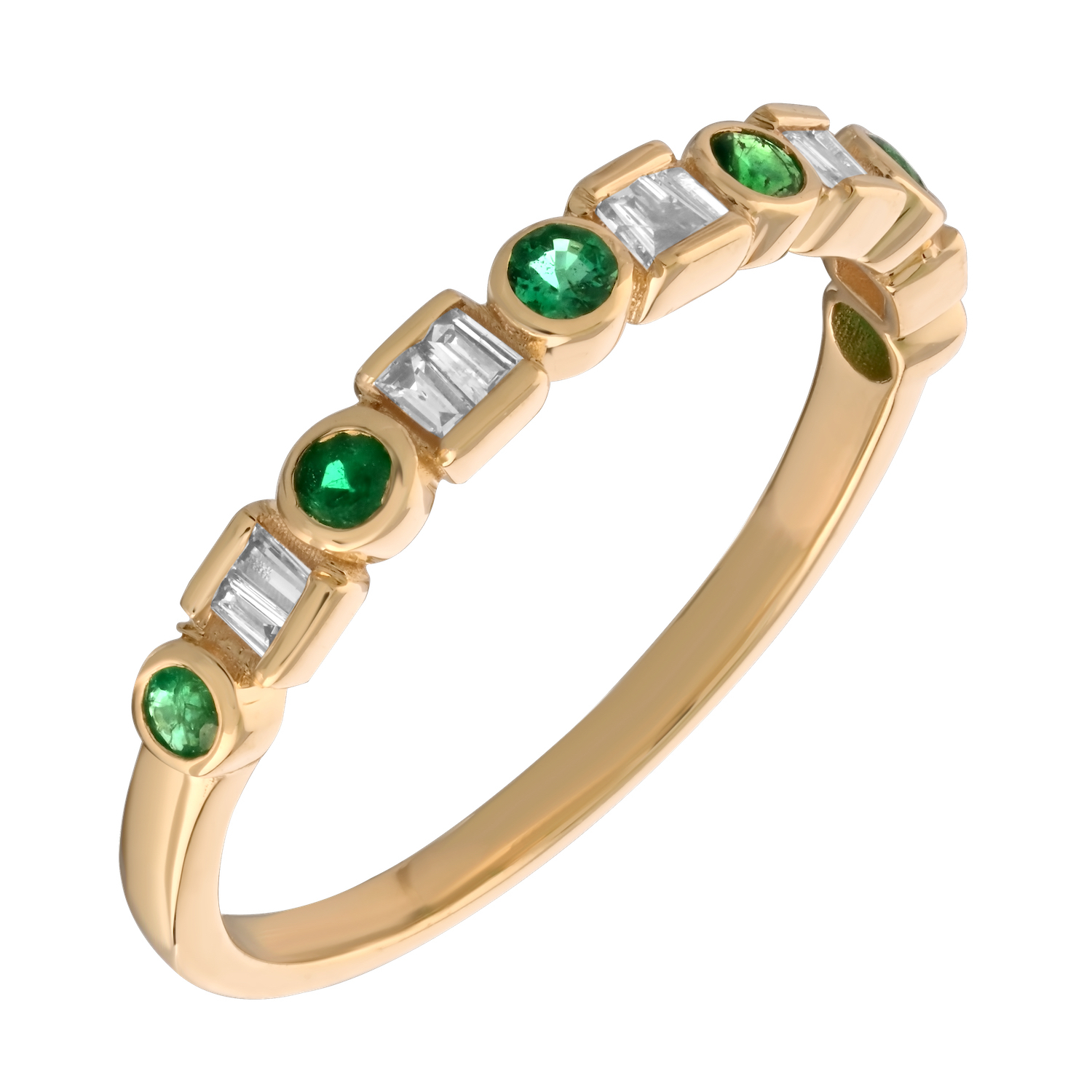 TriUnity&trade; 14K Yellow Gold Baguette Diamonds & Round Color Stone 0.27 Ctw