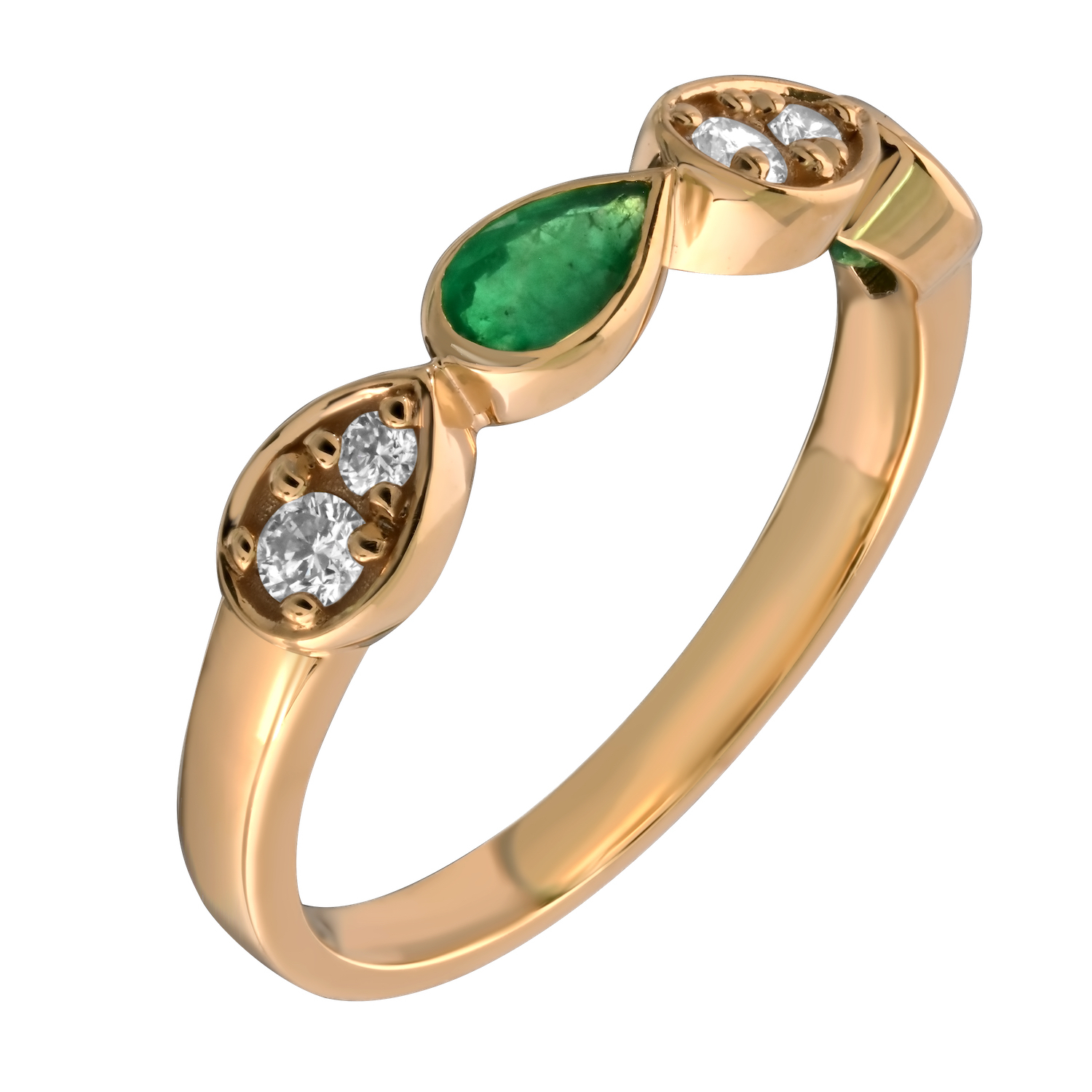 TriUnity&trade; 14K Yellow Gold Pear Shape Color & Round Diamonds Alternating 0.94 Ctw