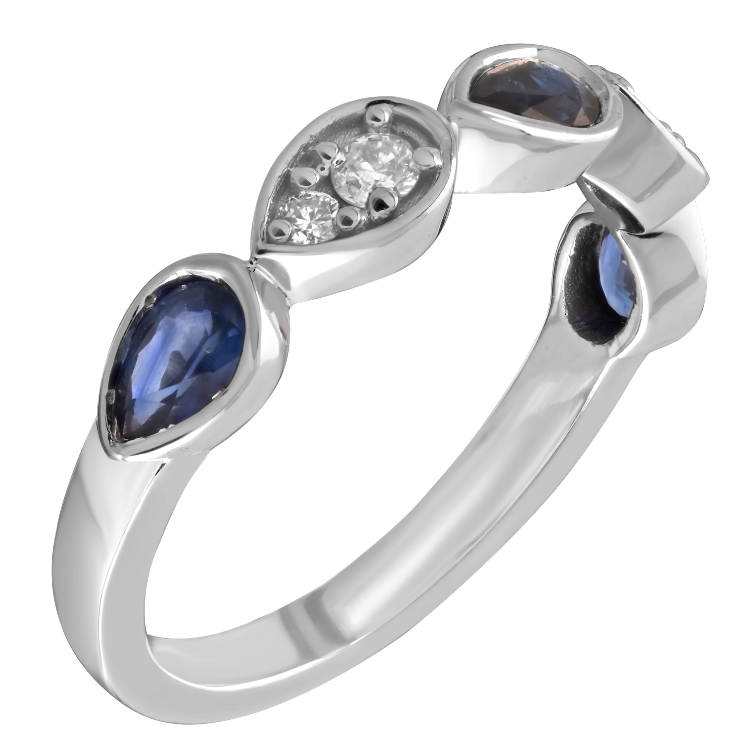 TriUnity&trade; 14K White Gold Pear Shape Color & Round Diamonds Alternating 0.94 Ctw