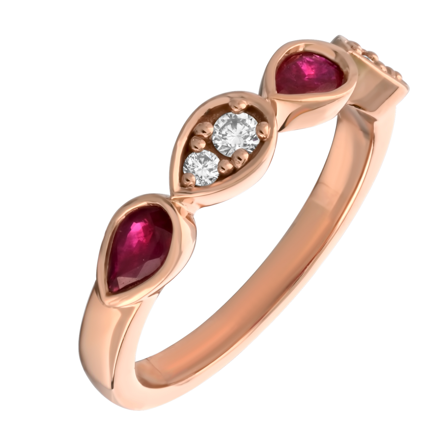 TriUnity&trade; 14K Rose Gold Pear Shape Color & Round Diamonds Alternating 0.94 Ctw
