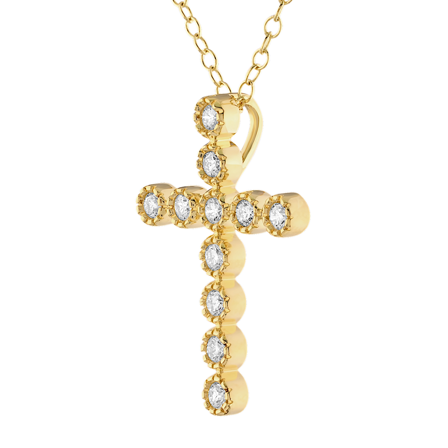 14K Yellow Gold Textured Bezels Hidden Bail Diamond Pendant 0.27 Ctw