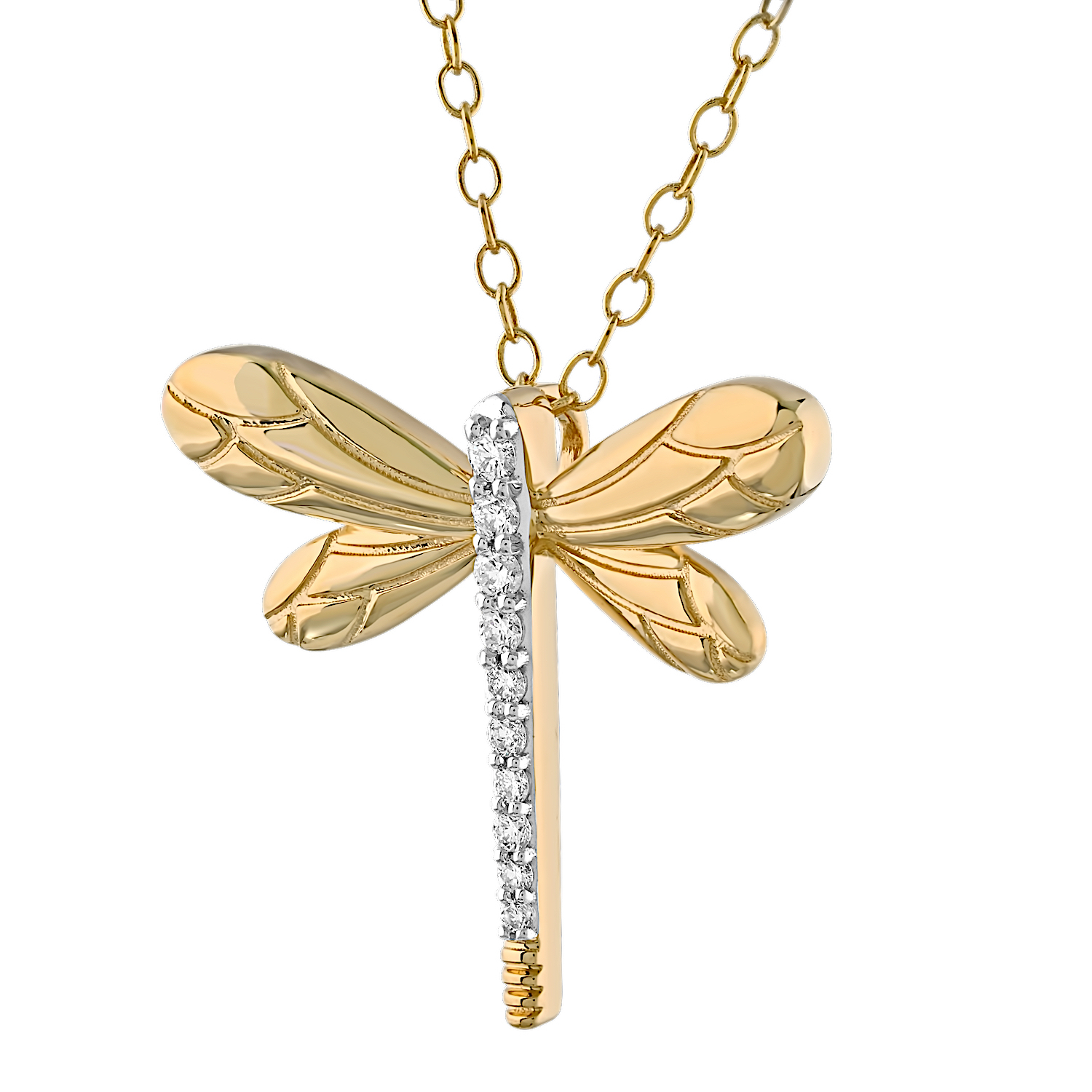 ZooLightful&trade; 14K Yellow Gold Dragonfly with Pave Body Hidden Bail Pendant Diamond 0.10 Ctw