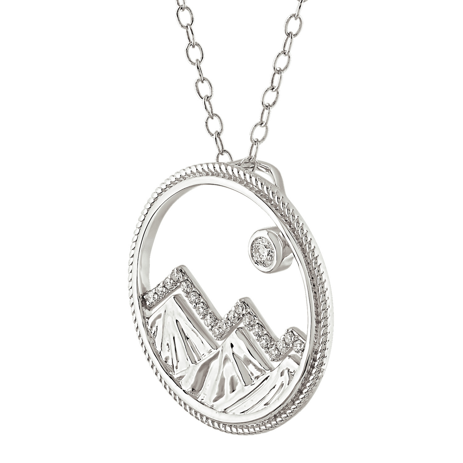 Diamond Peak&trade; 14K White Gold Pendant Cutout with Twisted Wire Circle Pave Mountain Peaks Bezel Set Diamond Diamond 0.11 Ctw
