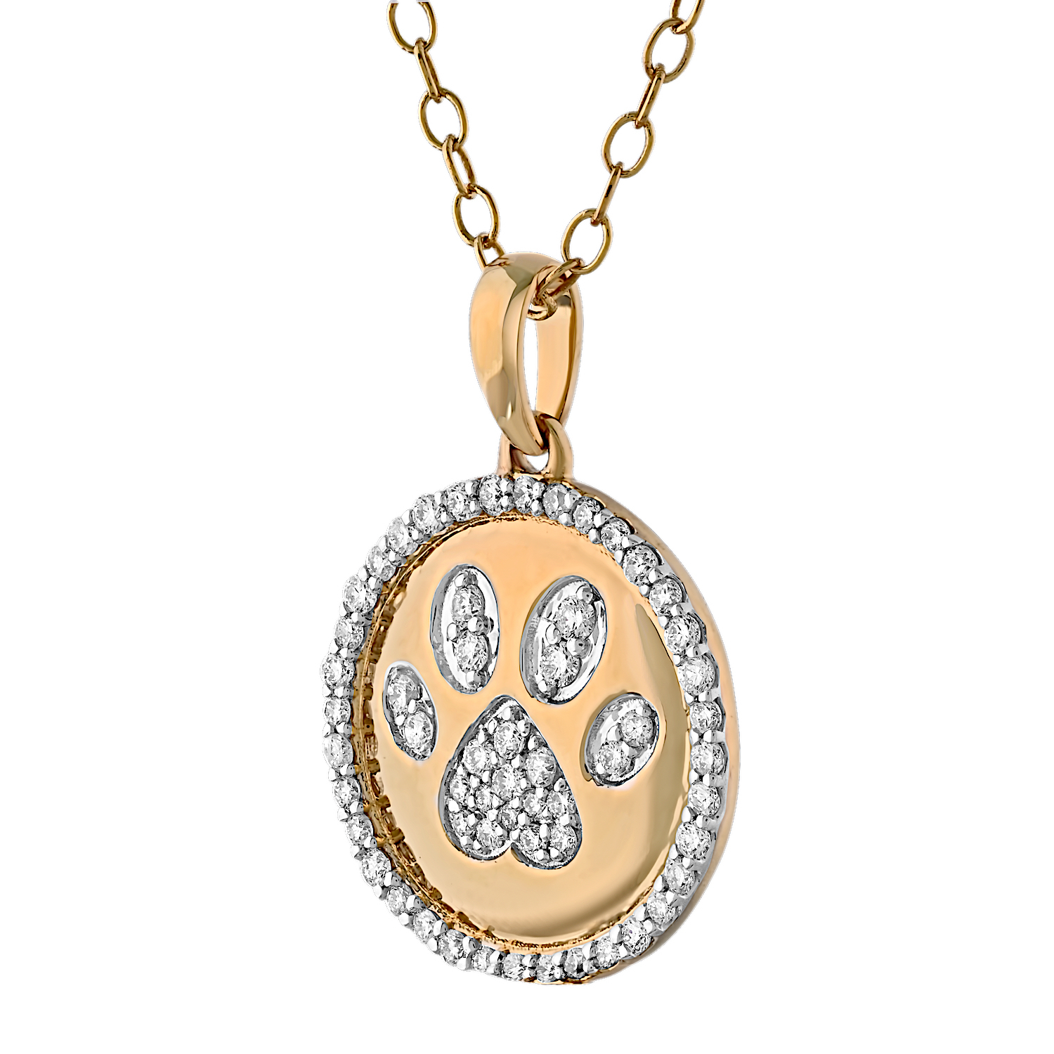 ZooLightful&trade; 14K Yellow Gold Round Disc with Pave Dog Paw Diamond Edge Pendant Diamond 0.25 Ctw