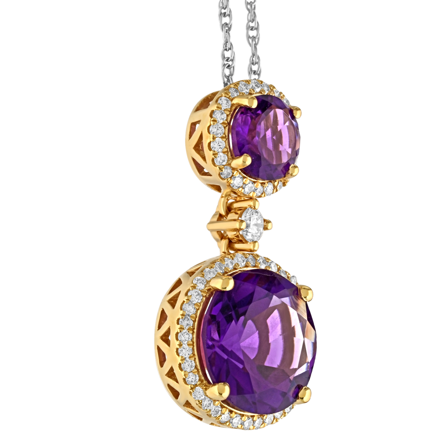 Majestic Gems&trade; 14k Yellow Gold Round Amethyst 2 Halo's with Diamond Between Amethyst & Diamond 4.18 Ctw