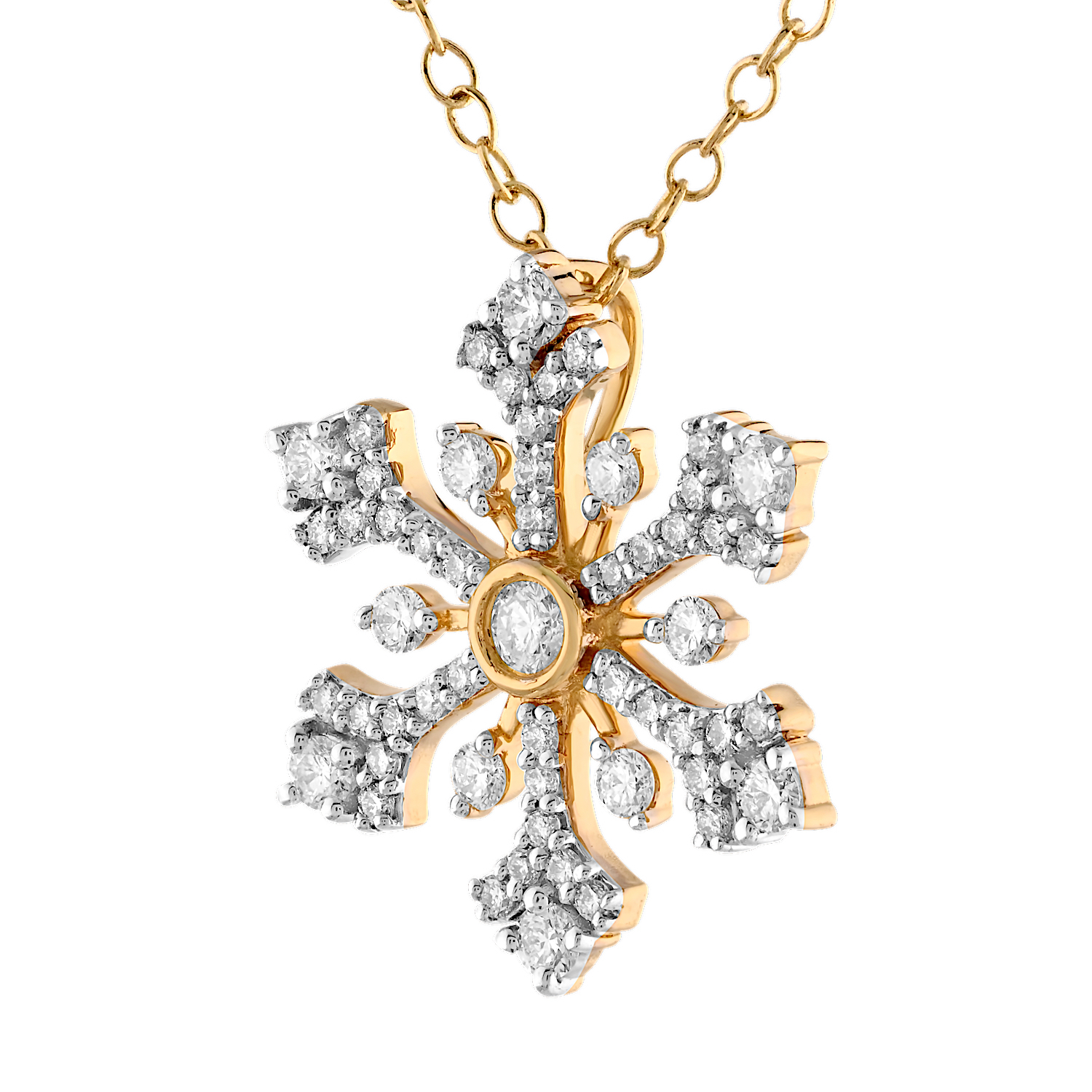 Diamond Frost&trade; 14k Yellow Gold Pave & Prong Set Snowflake Hidden Bail Pendant Diamond 0.46 Ctw