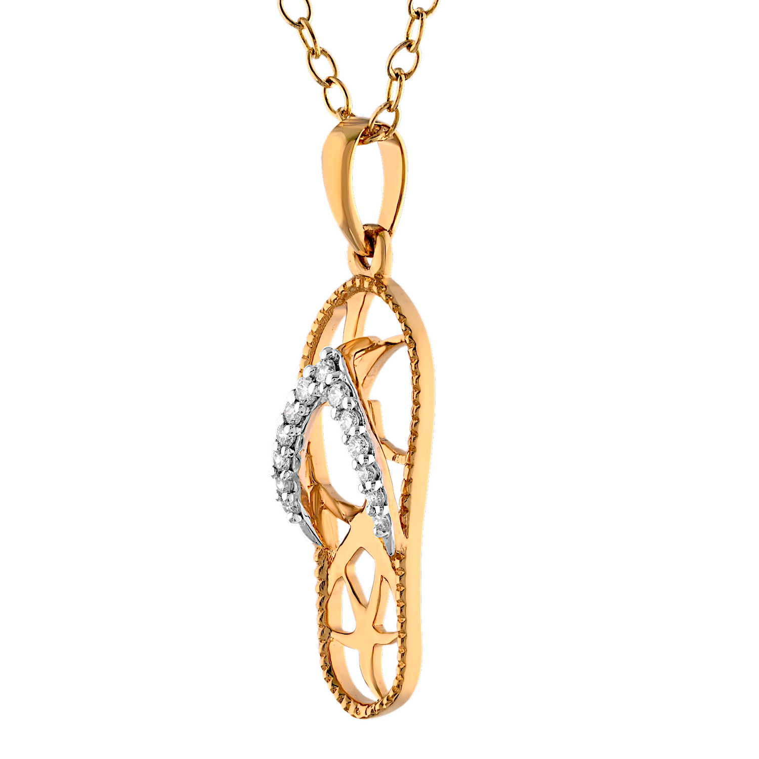 Oceanity&trade; 14K Yellow Gold Pendant Flip Flop with Starfish Cutout Diamond 0.05 Ctw