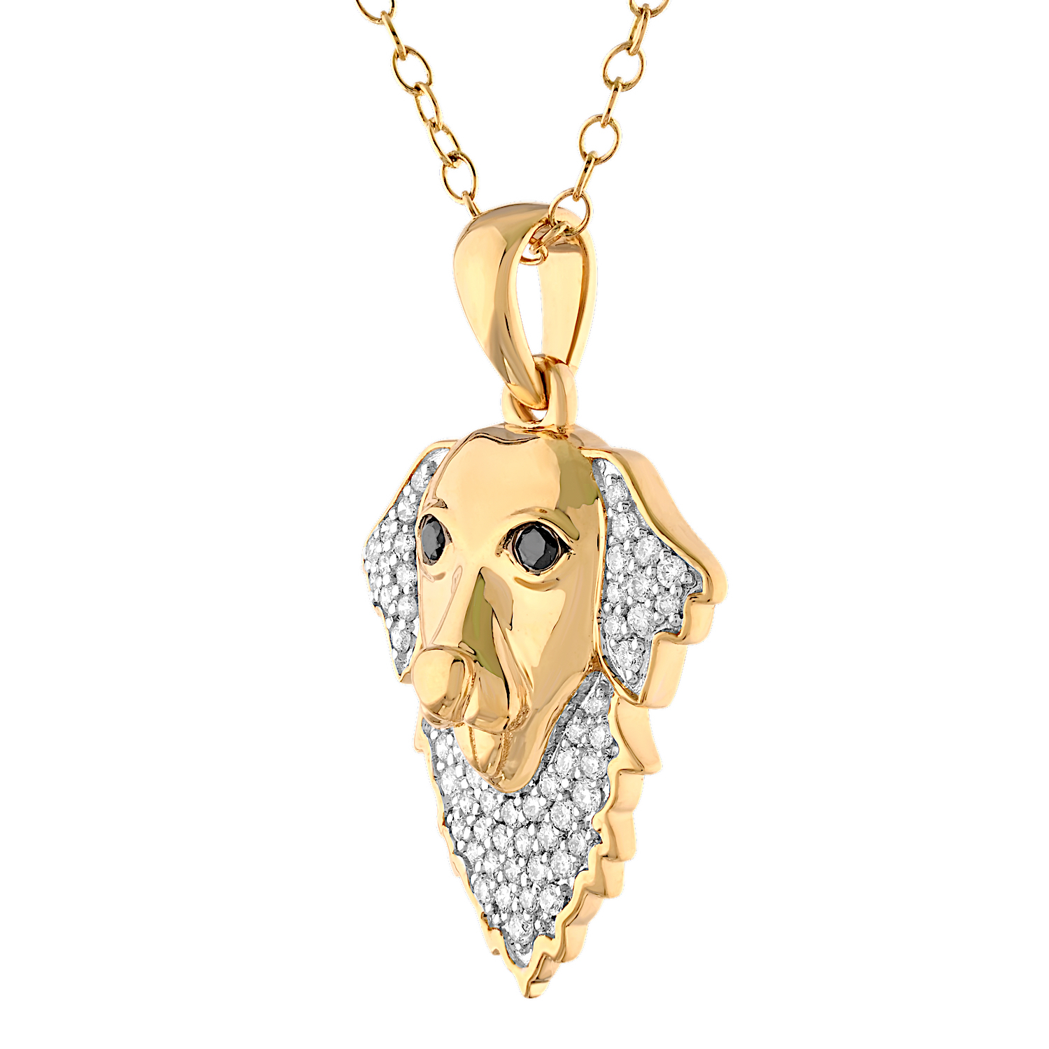 ZooLightful&trade; 14K Yellow Gold Dog Face with Pave Ears Pendant Diamond 0.25 Ctw