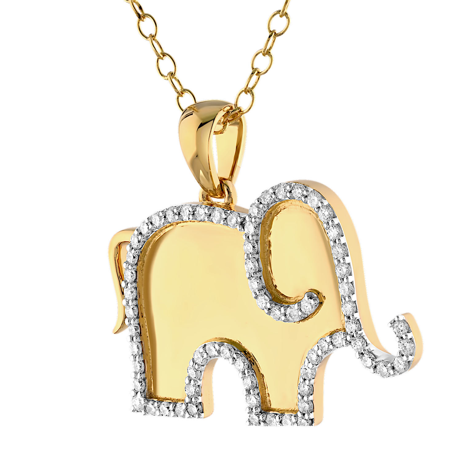 ZooLightful&trade; 14K Yellow Gold Elephant with Pave Outline Pendant Diamond 0.25 Ctw