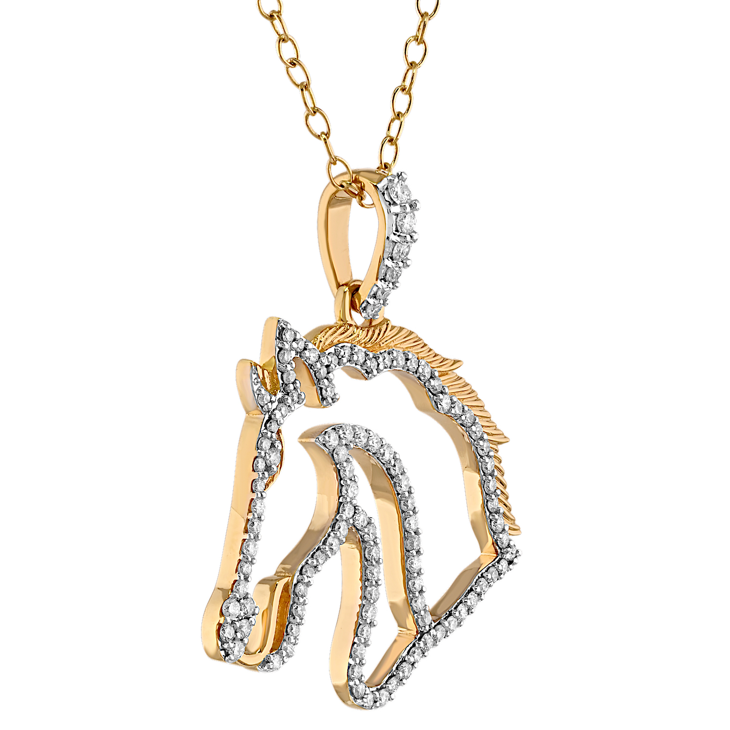 ZooLightful&trade; 14K Yellow Gold Cutout Horse Head Pave Set Pendant Diamond 0.33 Ctw