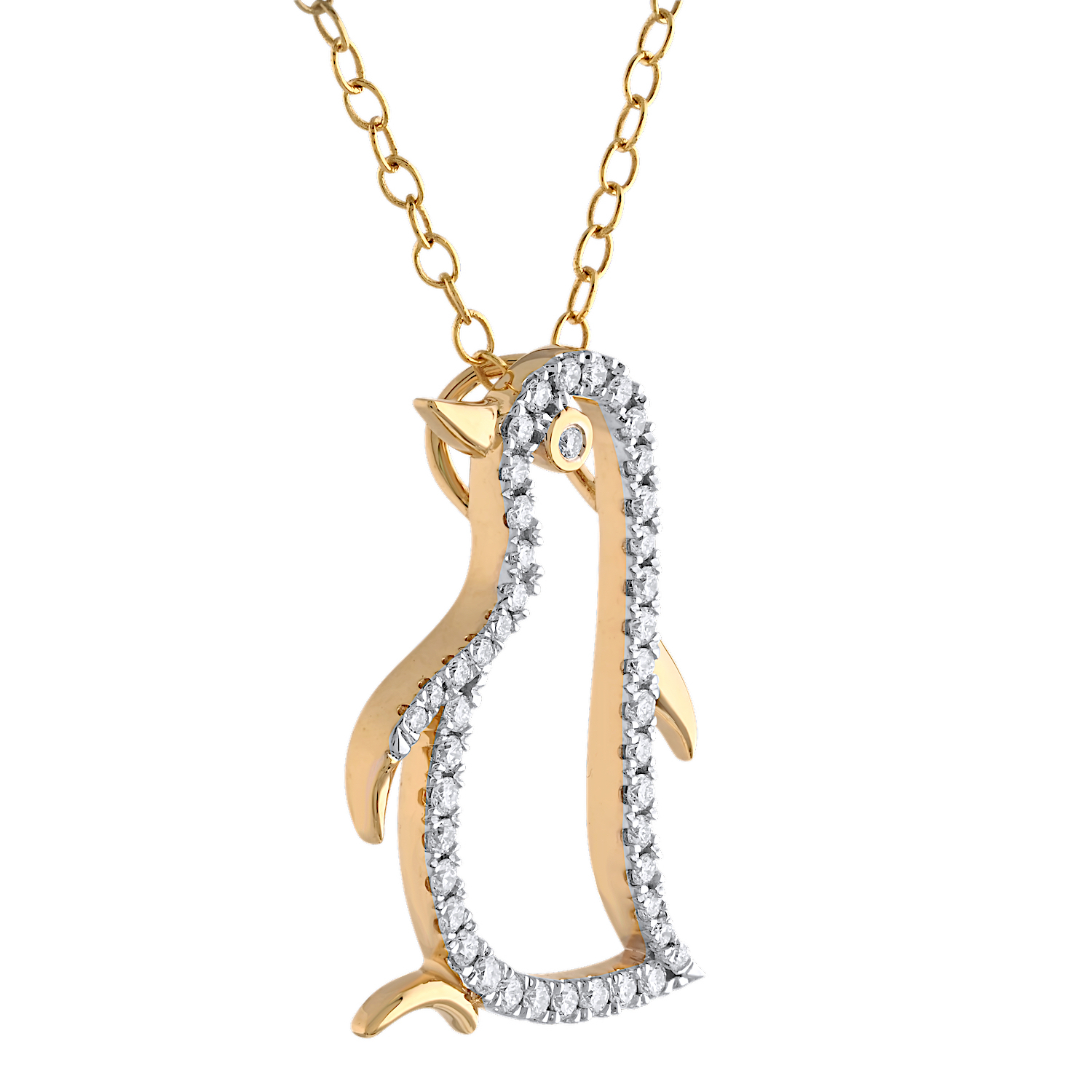 ZooLightful&trade; 14K Yellow Gold Cutout Penguin Prong Set Hidden Bail Pendant Diamond 0.25 Ctw
