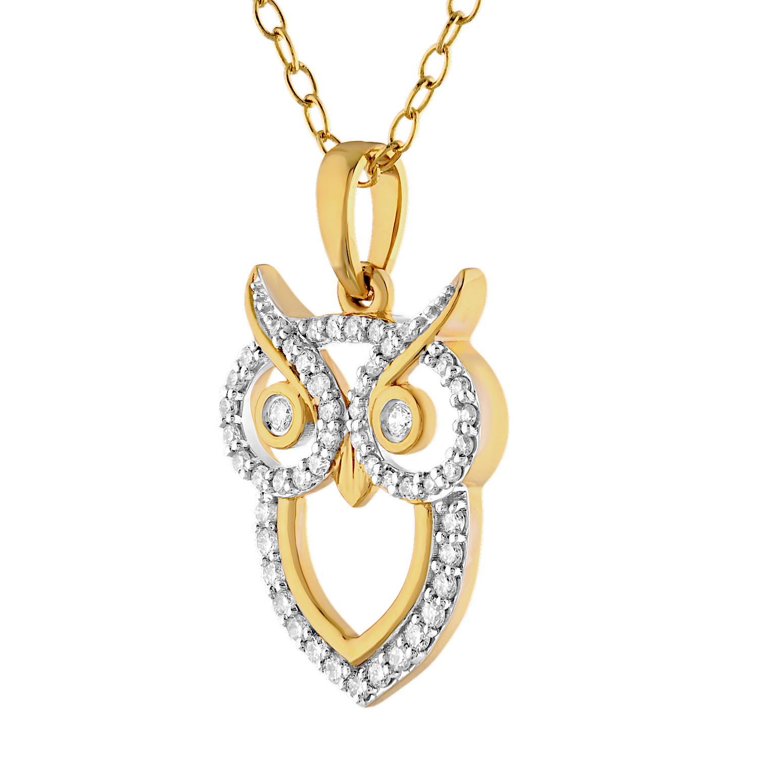 ZooLightful&trade; 14K Yellow Gold Pave Cutout Owl Pendant Diamond 0.20 Ctw