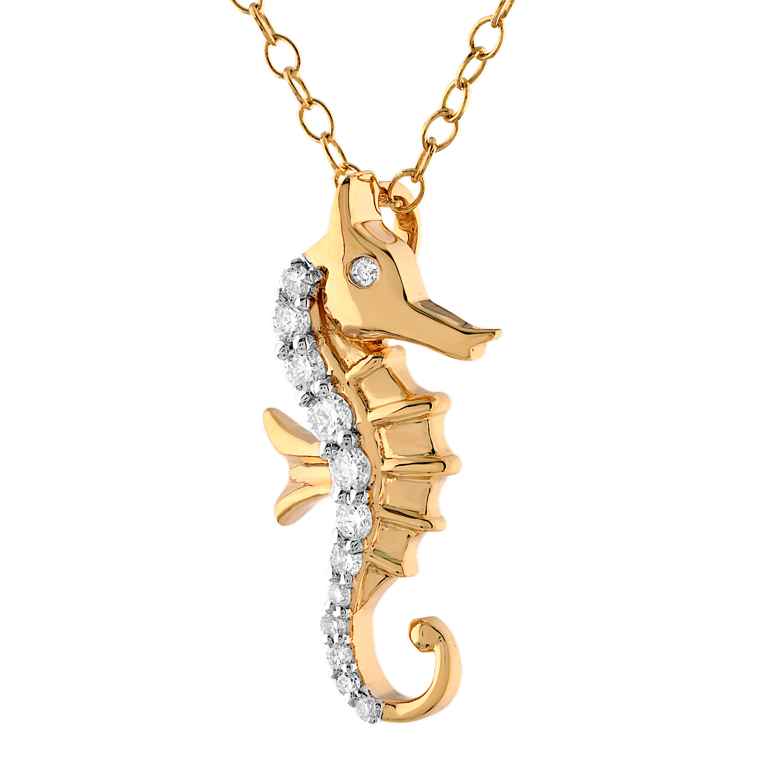 Oceanity&trade; 14K Yellow Gold Pendant Seahorse Pave Spine Hidden Bail Diamond 0.12 Ctw