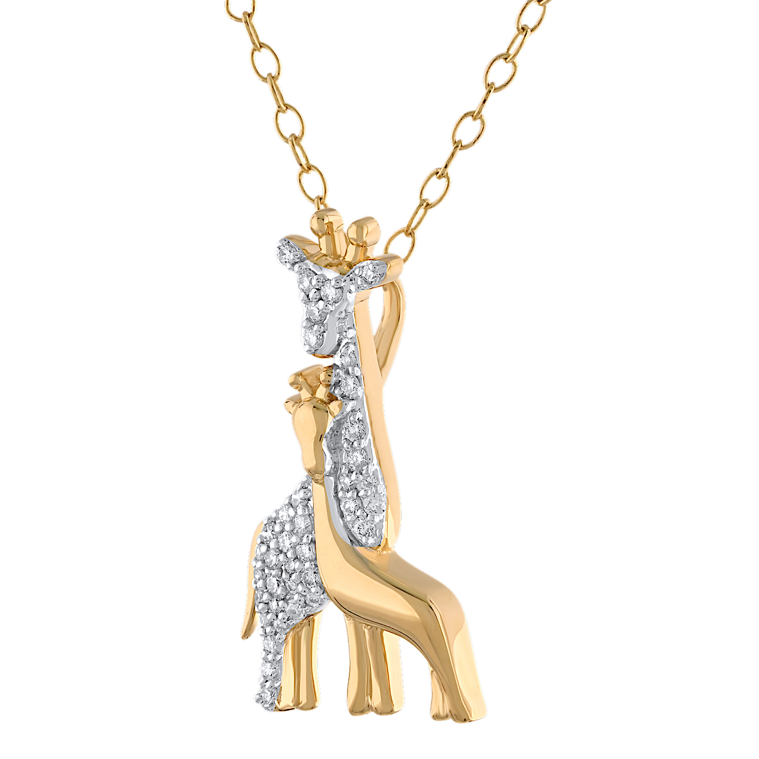 ZooLightful&trade; 14K Yellow Gold Giraffe Mother & Baby Pave & Polished Pendant Diamond 0.15 Ctw