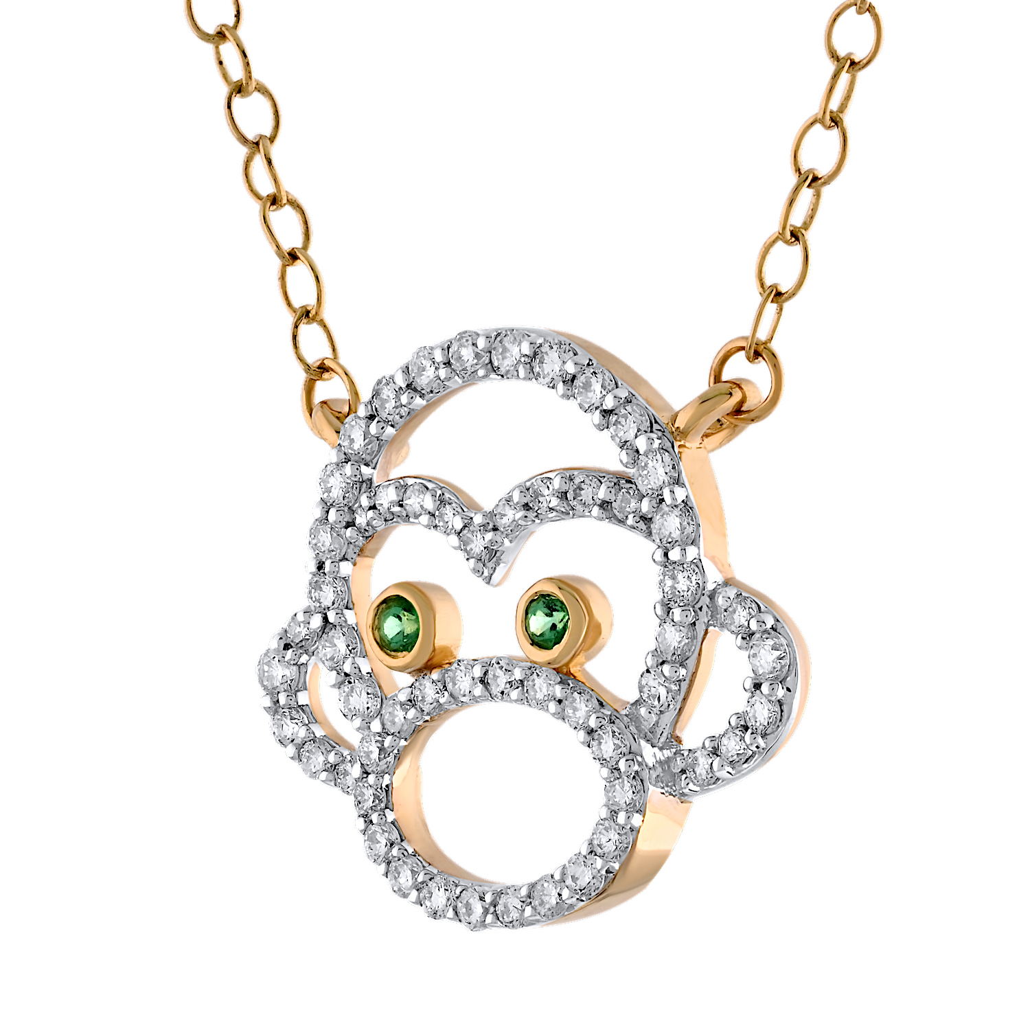 ZooLightful&trade; 14K Yellow Gold Cutout Monkey Face Necklace Diamond 0.25 Ctw