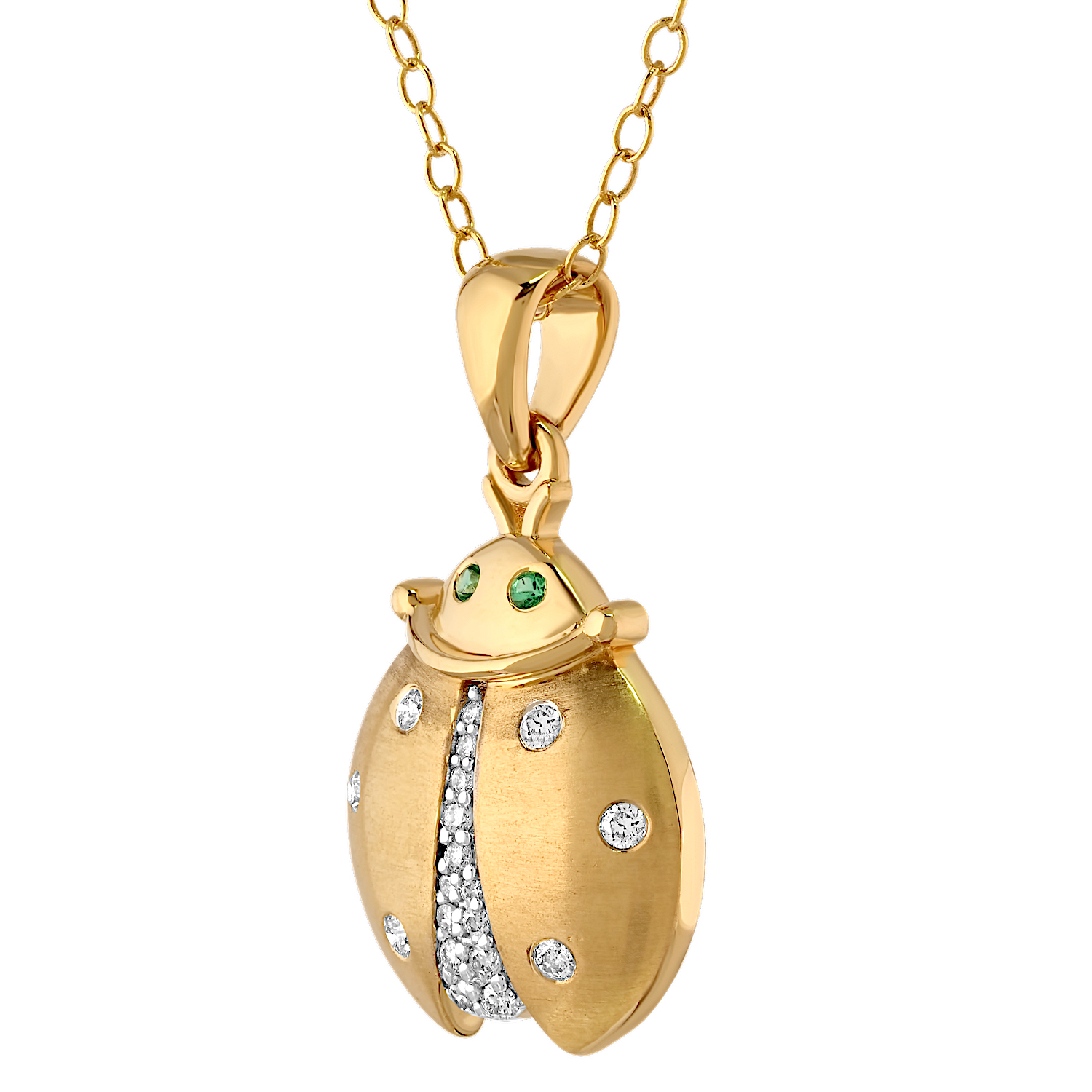 ZooLightful&trade; 14K Yellow Gold Ladybug Flush & Pave Set Diamonds Pendant Diamond 0.15 Ctw
