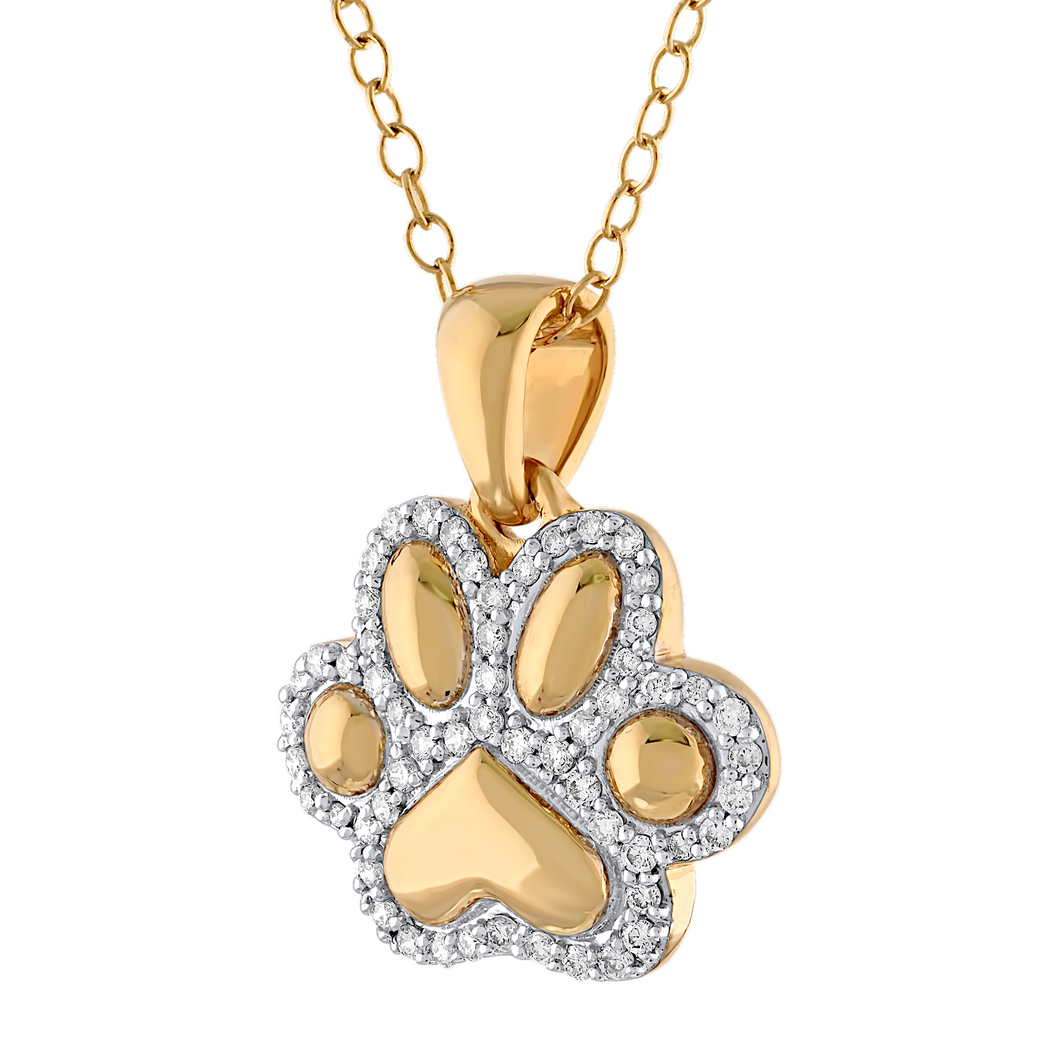 ZooLightful&trade; 14K Yellow Gold Dog Paw with Pave Outline Pendant Diamond 0.20 Ctw