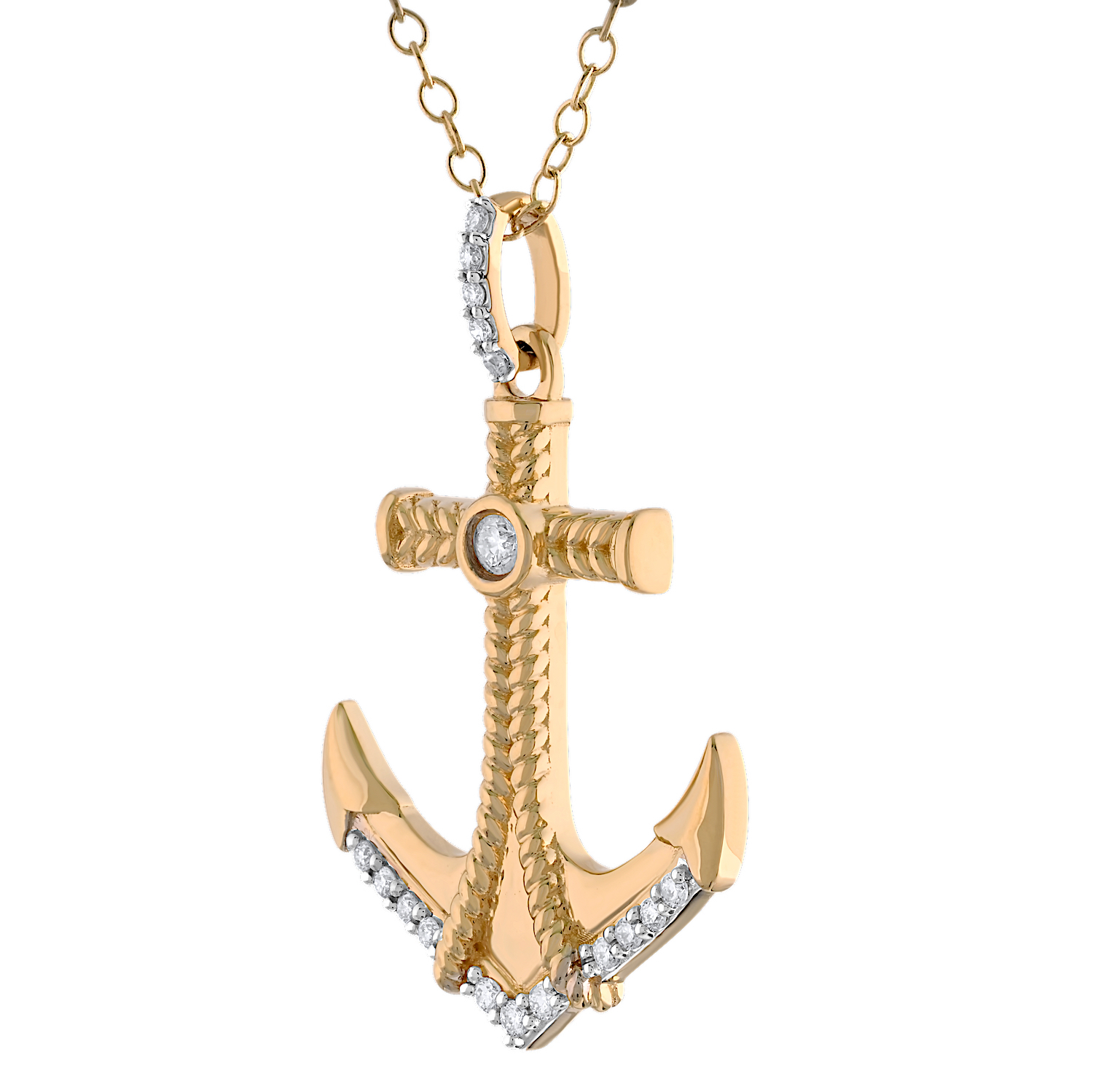 BluSea&trade; 14K Yellow Gold Pendant Anchor with Rope Diamond Bail Diamond 0.15 Ctw