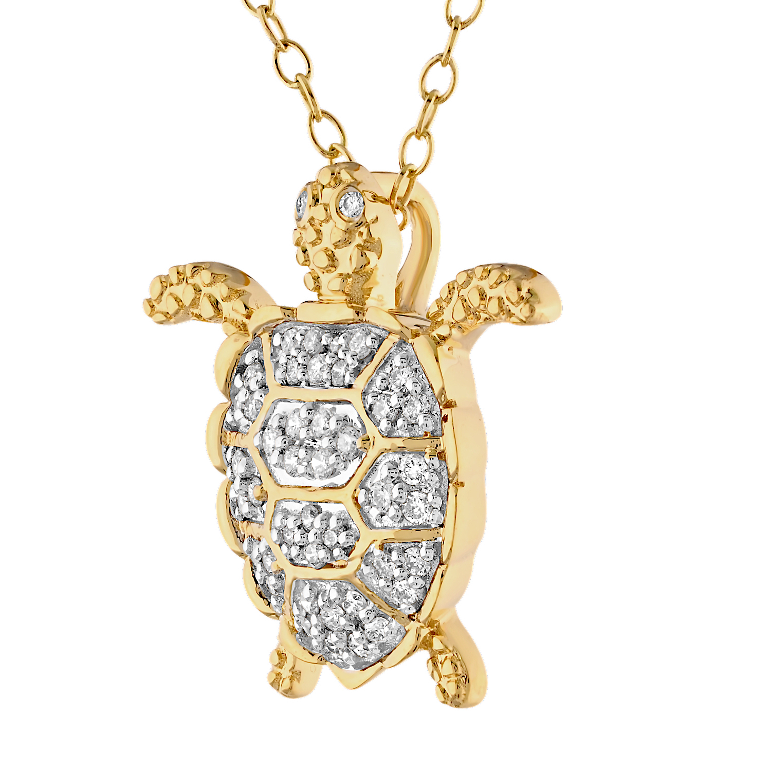 Oceanity&trade; 14K Yellow Gold Pendant Textured Finish Turtle Pave Set Diamond 0.20 Ctw