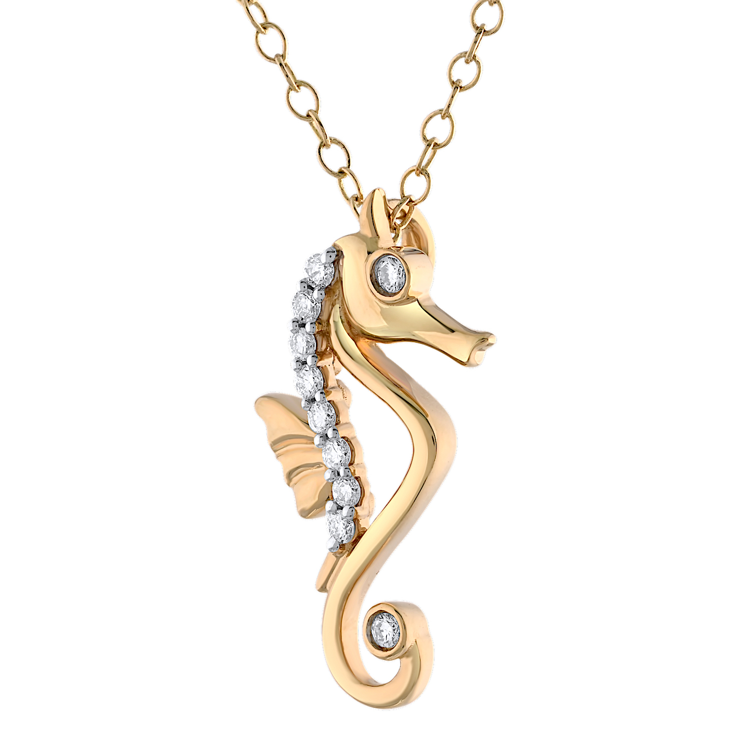 Oceanity&trade; 14K Yellow Gold Pendant Cutout Seahorse Pave Spine Bezel Eye & Tail Diamond 0.10 Ctw