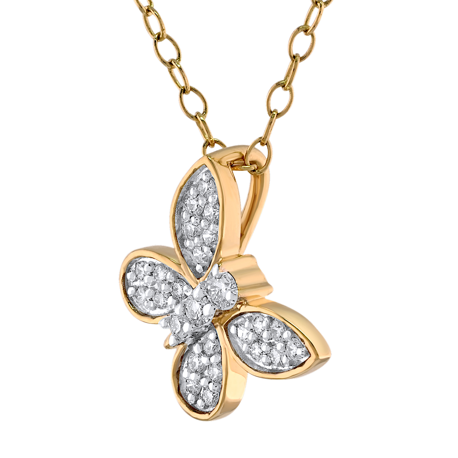 ZooLightful&trade; 14K Yellow Gold Pave Offset Butterfly Pendant Diamond 0.15 Ctw