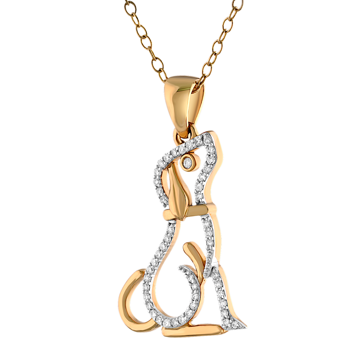 ZooLightful&trade; 14K Yellow Gold Cutout Pave Set Dog Pendant Diamond 0.20 Ctw