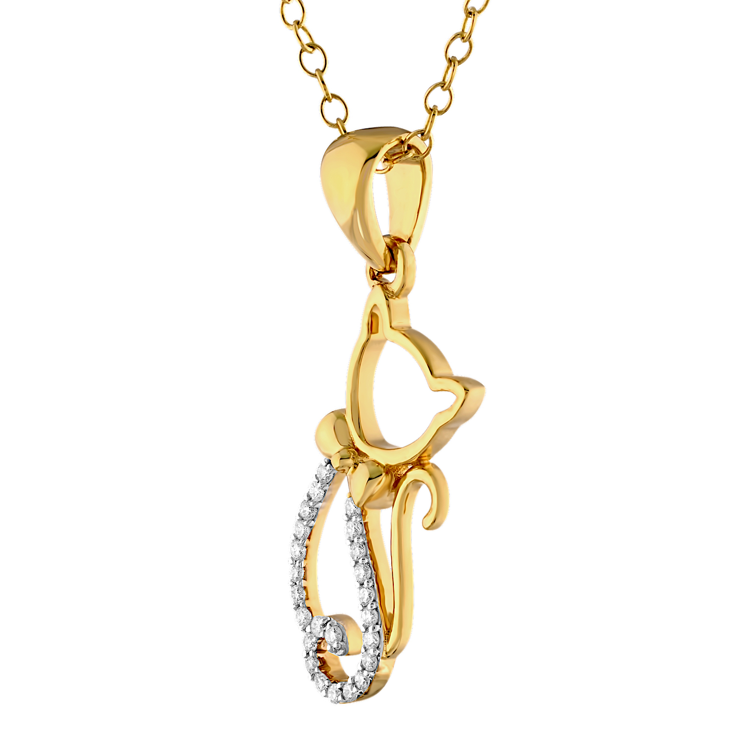 ZooLightful&trade; 14K Yellow Gold Cutout Cat Pave Body w/ Bowtie Pendant Diamond 0.10 Ctw