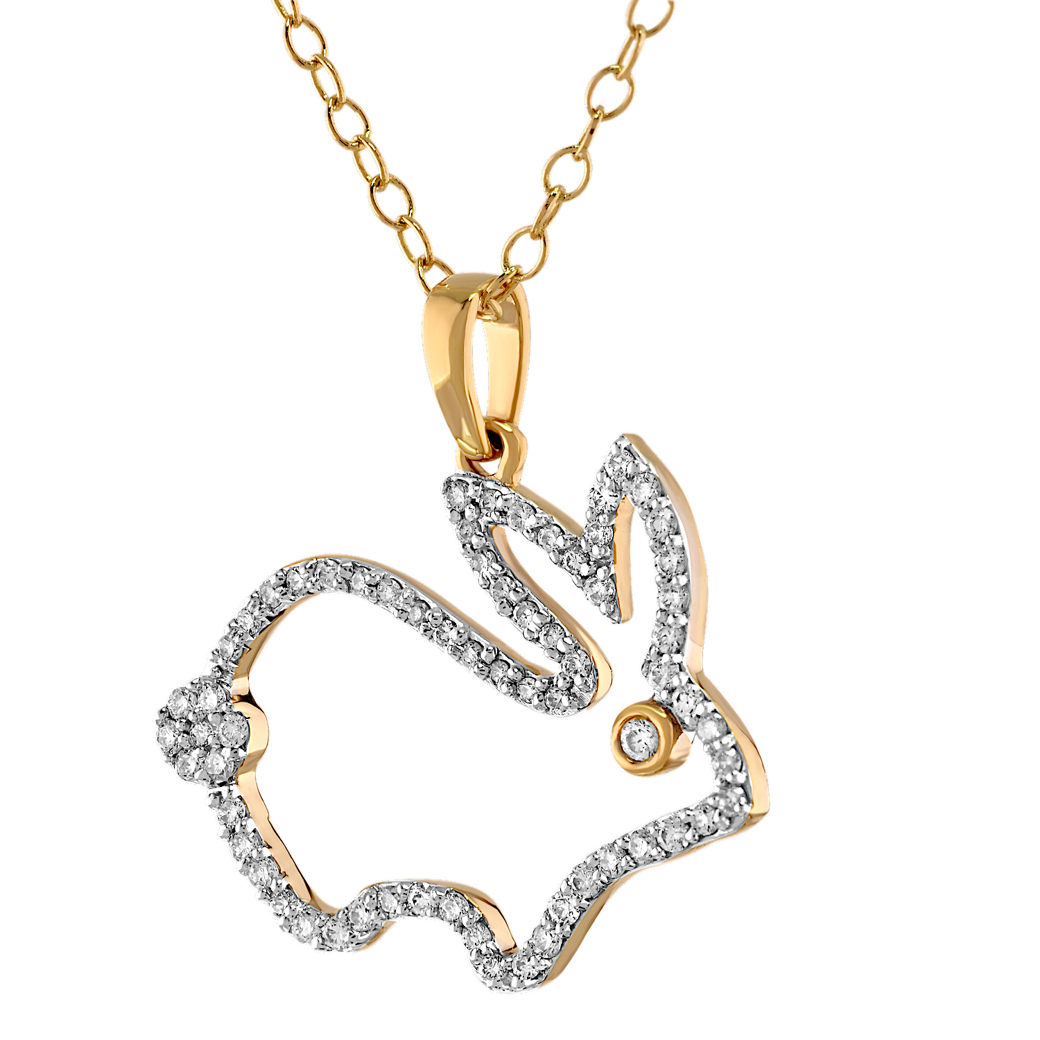 ZooLightful&trade; 14K Yellow Gold Pave Cutout Rabbit Pendant Diamond 0.25 Ctw