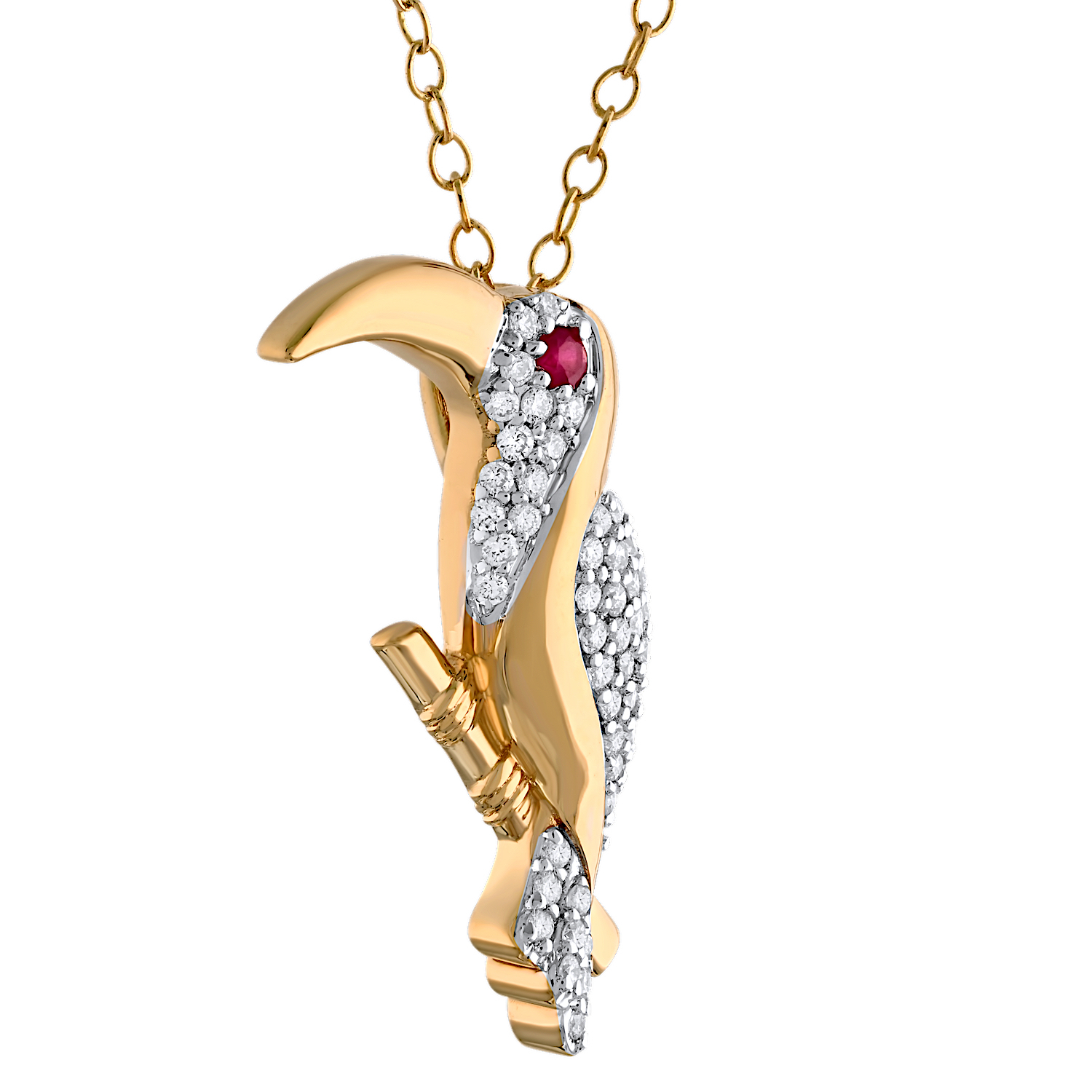 ZooLightful&trade; 14K Yellow Gold Pave Toucan on Branch Pendant Diamond 0.25 Ctw