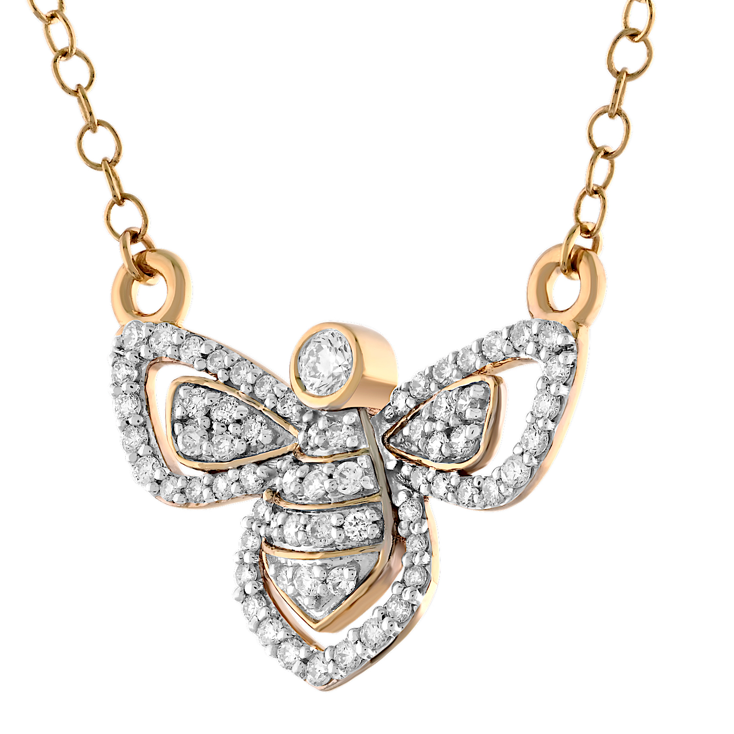 ZooLightful&trade; 14K Yellow Gold Pave Moth Bezel Eye Necklace Diamond 0.25 Ctw