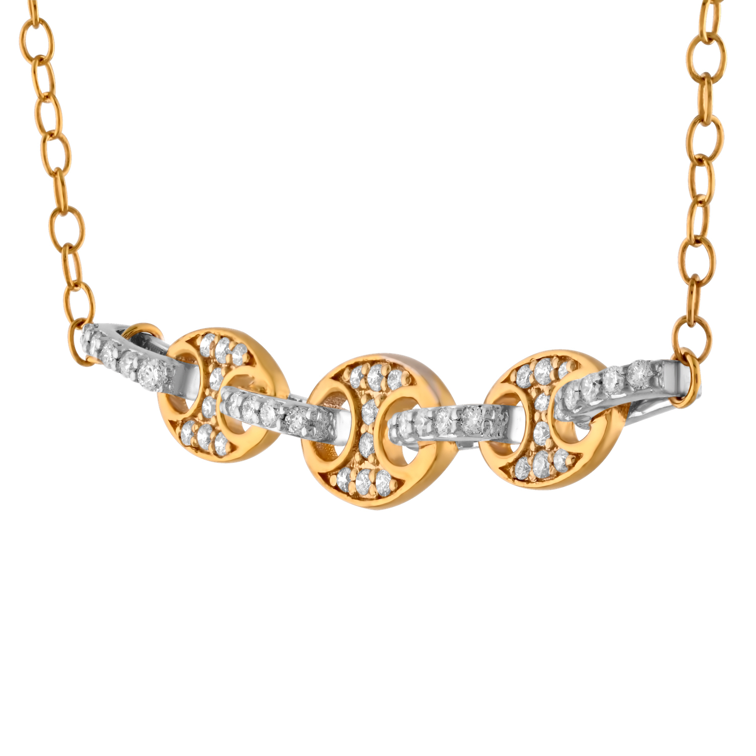 14K Yellow Gold 'Gucci' Link 3 Stations Pave Set in Front Diamond Necklace 0.20 Ctw