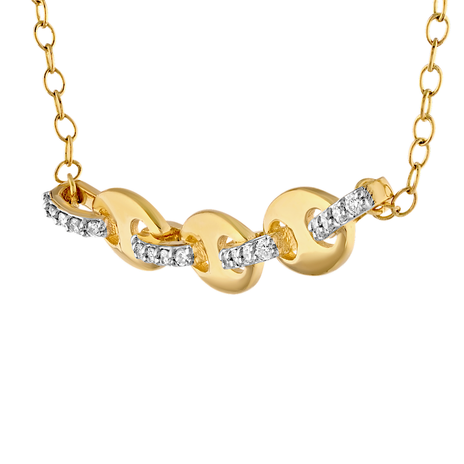 14K Yellow Gold 'Gucci' Link Center Section Pave Bar Connectors Diamond Necklace 0.10 Ctw