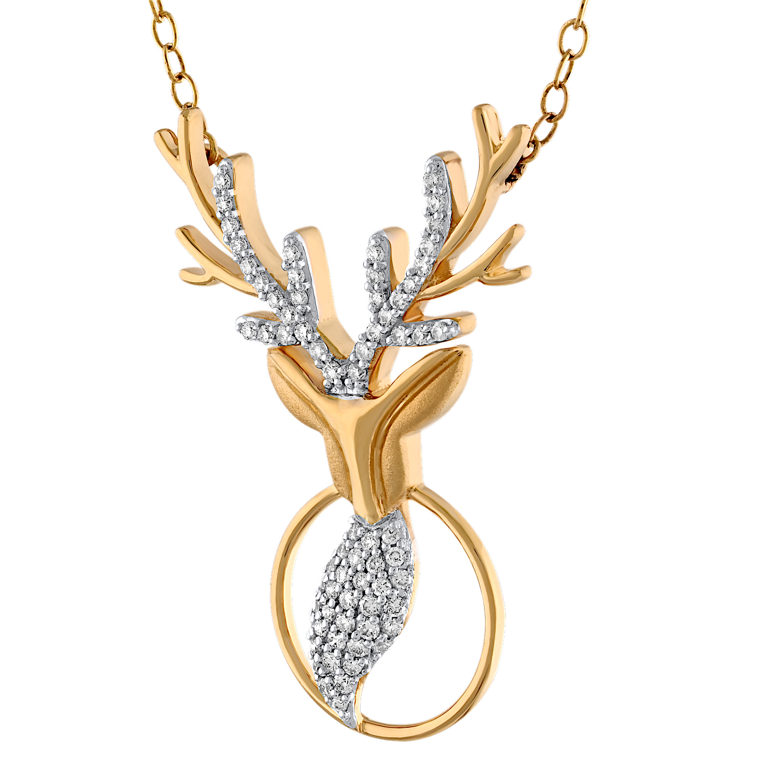 ZooLightful&trade; 14K Yellow Gold Pave Elk Head with Antlers Hidden Bail Pendant Diamond 0.25 Ctw