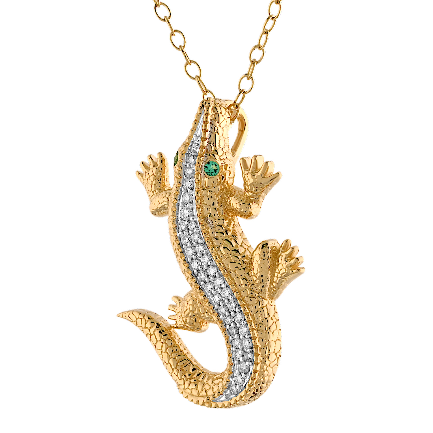 ZooLightful&trade; 14K Yellow Gold Textured Alligator Pave Spine Hidden Bail Pendant Diamond 0.15 Ctw