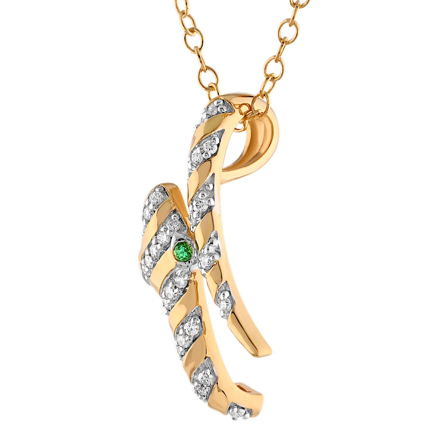 ZooLightful&trade; 14K Yellow Gold Snake Head & Tail Striped Polished & Pave Hidden Bail Pendant Diamond 0.15 Ctw