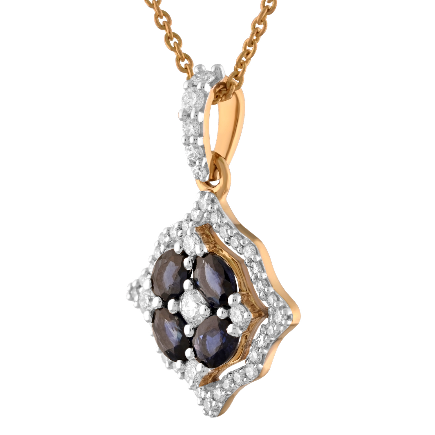 Majestic Gems&trade; 14k Yellow Gold Oval Sapp with Diamond Halo Blue Sapphire & Diamond 0.63 Ctw